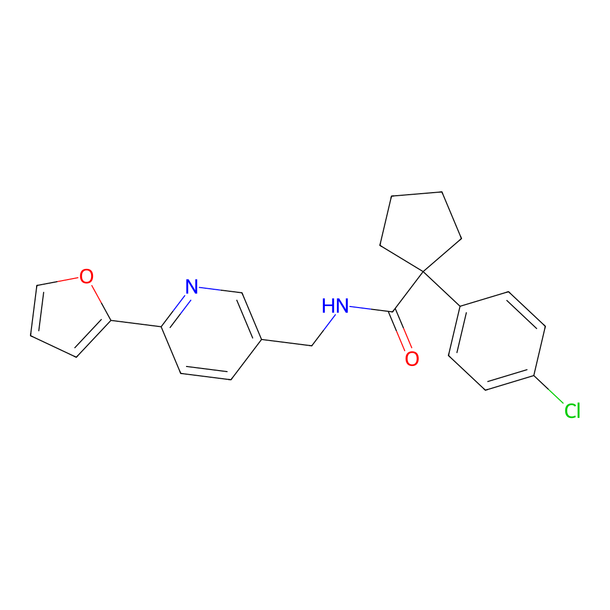 1-(4-chlorophenyl)-N-((6-(furan-2-yl)pyridin-3-yl)methyl)cyclopentanecarboxamide molecular structure, CAS 2034434-27-8