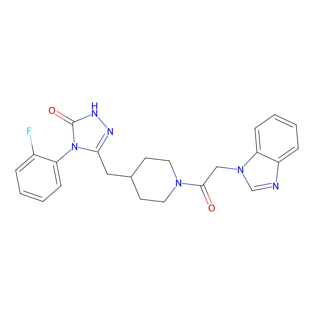 3-((1-(2-(1H-benzo[d]imidazol-1-yl)acetyl)piperidin-4-yl)methyl)-4-(2-fluorophenyl)-1H-1,2,4-triazol-5(4H)-one molecular structure, CAS 2034434-28-9