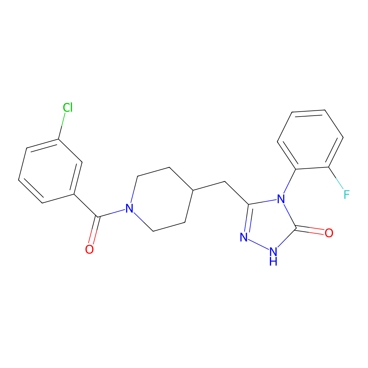 3-((1-(3-chlorobenzoyl)piperidin-4-yl)methyl)-4-(2-fluorophenyl)-1H-1,2,4-triazol-5(4H)-one molecular structure, CAS 2034434-43-8