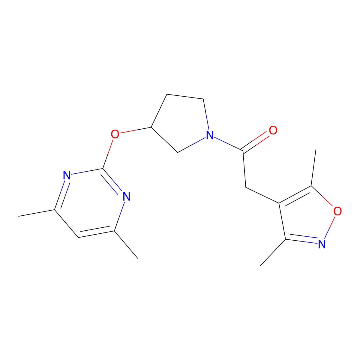 2-(3,5-Dimethylisoxazol-4-yl)-1-(3-((4,6-dimethylpyrimidin-2-yl)oxy)pyrrolidin-1-yl)ethanone molecular structure, CAS 2034434-45-0