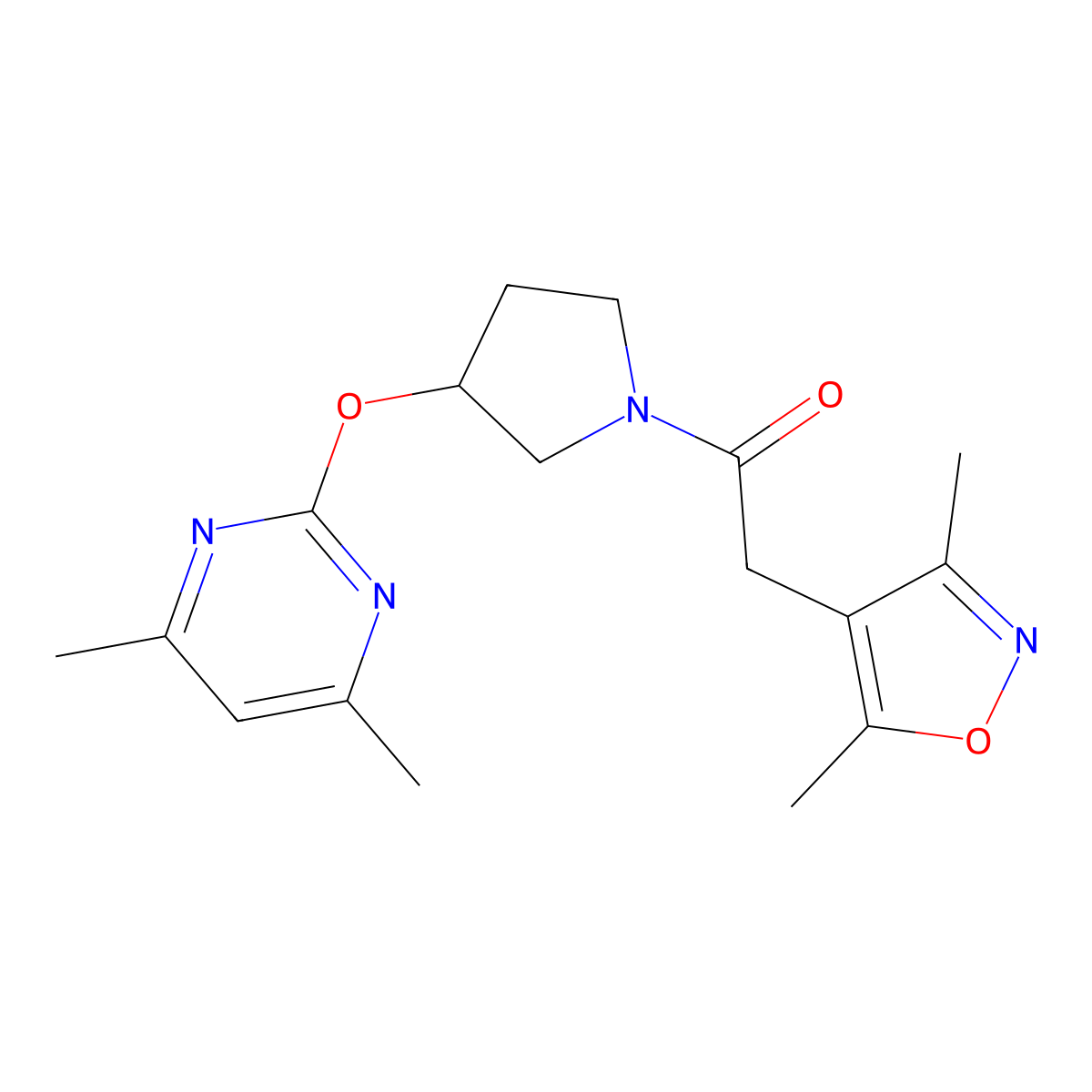 2-(3,5-Dimethylisoxazol-4-yl)-1-(3-((4,6-dimethylpyrimidin-2-yl)oxy)pyrrolidin-1-yl)ethanone molecular structure, CAS 2034434-45-0