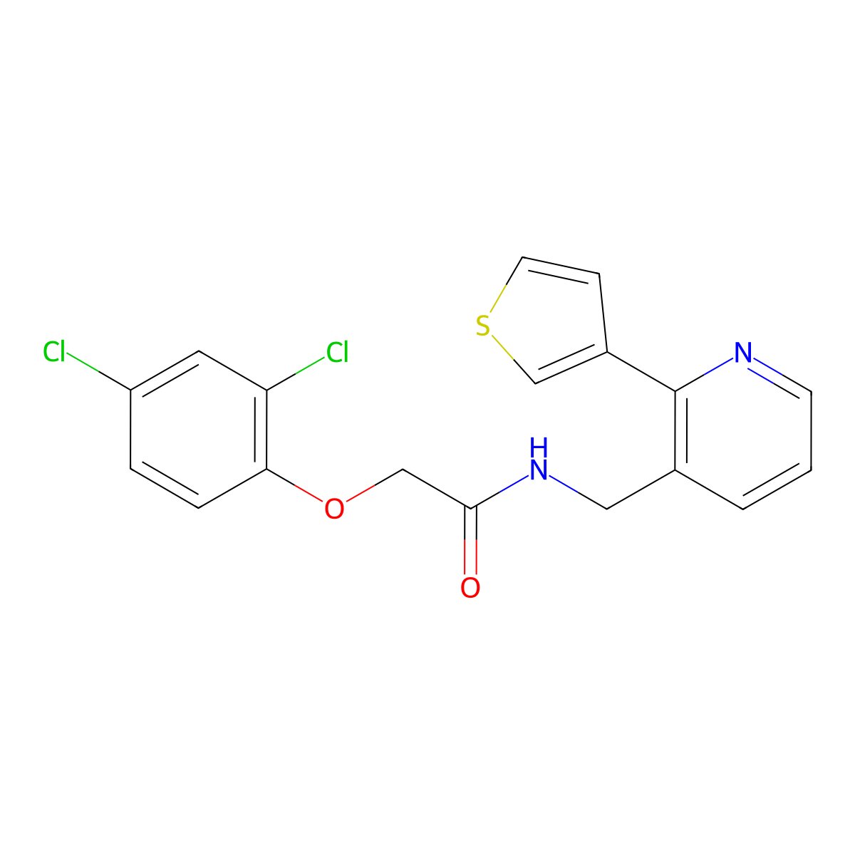 2-(2,4-dichlorophenoxy)-N-{[2-(thiophen-3-yl)pyridin-3-yl]methyl}acetamide molecular structure, CAS 2034434-46-1