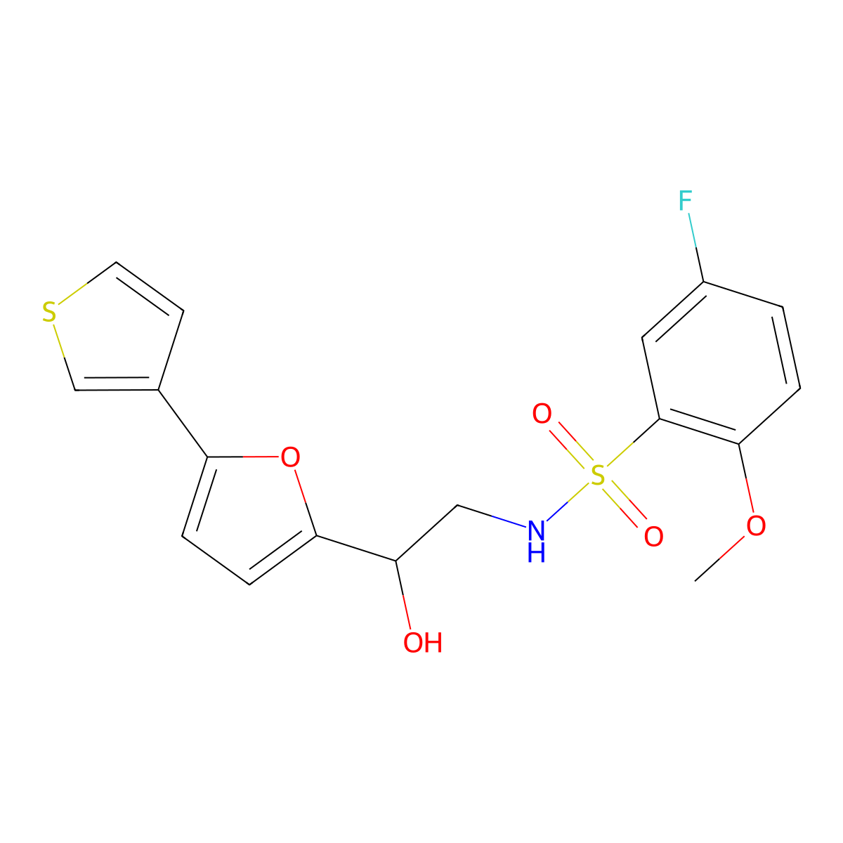 5-fluoro-N-{2-hydroxy-2-[5-(thiophen-3-yl)furan-2-yl]ethyl}-2-methoxybenzene-1-sulfonamide molecular structure, CAS 2034434-52-9