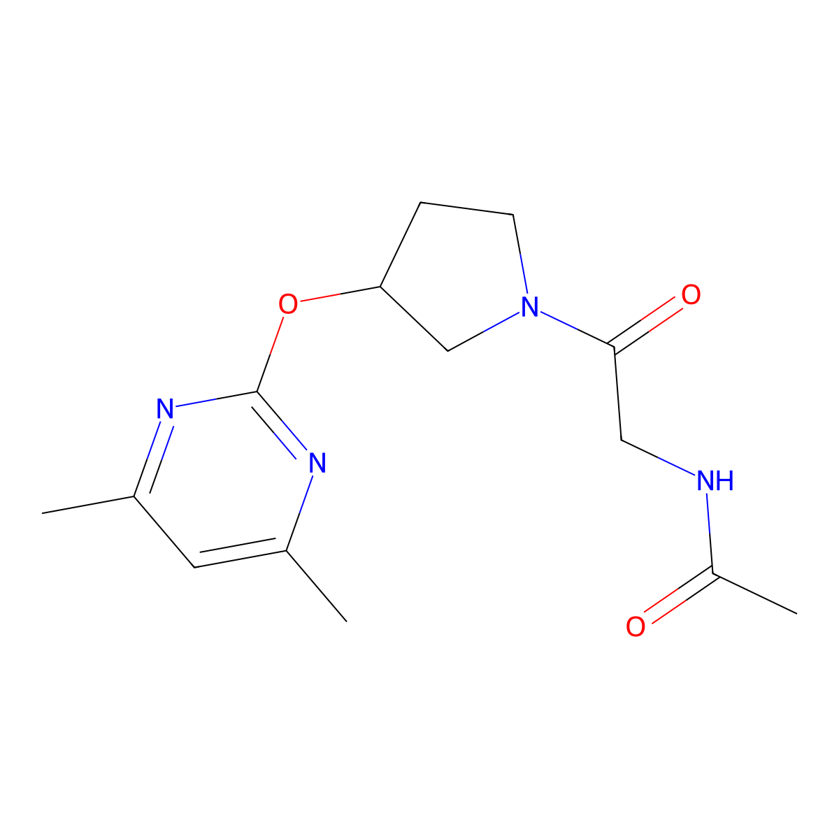 N-(2-(3-((4,6-dimethylpyrimidin-2-yl)oxy)pyrrolidin-1-yl)-2-oxoethyl)acetamide molecular structure, CAS 2034434-54-1
