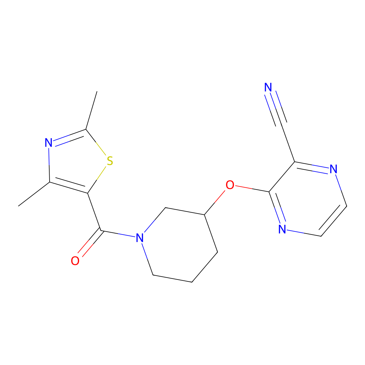 3-((1-(2,4-Dimethylthiazole-5-carbonyl)piperidin-3-yl)oxy)pyrazine-2-carbonitrile molecular structure, CAS 2034434-56-3