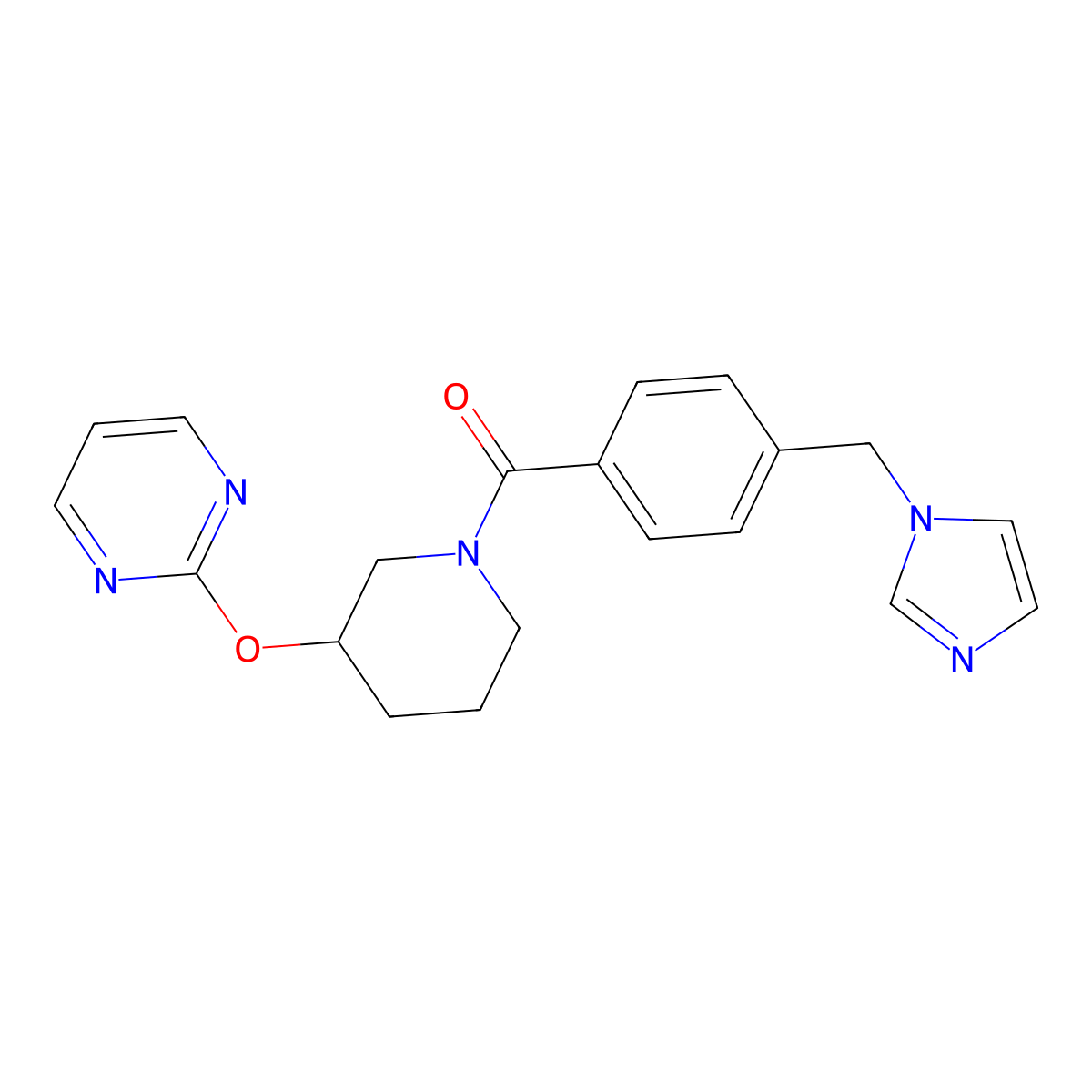 (4-((1H-imidazol-1-yl)methyl)phenyl)(3-(pyrimidin-2-yloxy)piperidin-1-yl)methanone molecular structure, CAS 2034434-58-5