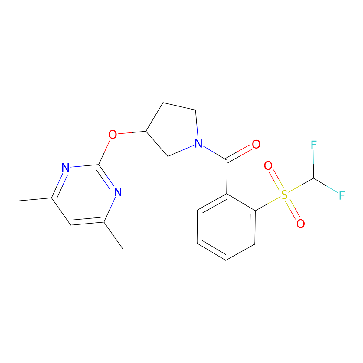 (2-((Difluoromethyl)sulfonyl)phenyl)(3-((4,6-dimethylpyrimidin-2-yl)oxy)pyrrolidin-1-yl)methanone molecular structure, CAS 2034434-60-9