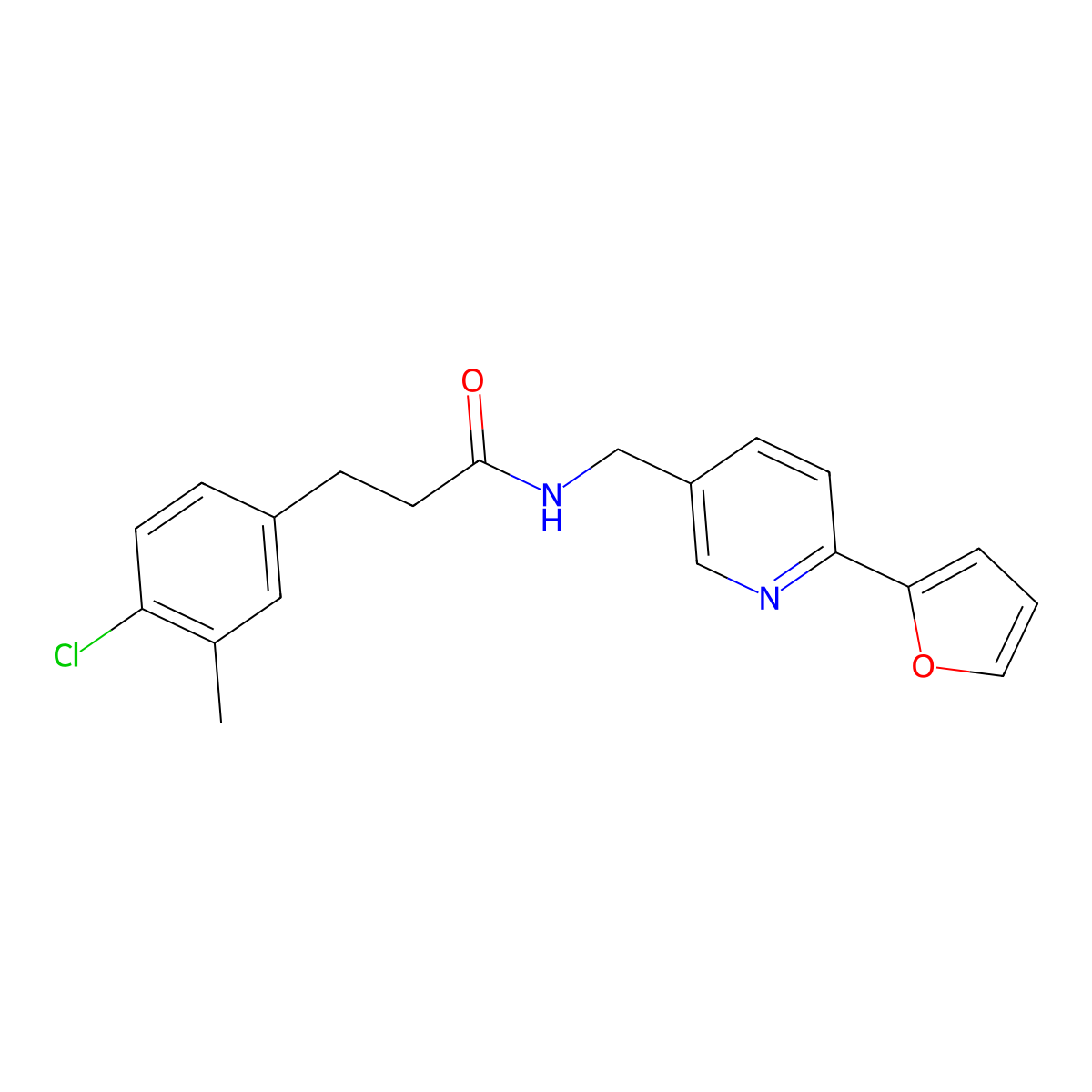 3-(4-chloro-3-methylphenyl)-N-((6-(furan-2-yl)pyridin-3-yl)methyl)propanamide molecular structure, CAS 2034434-61-0