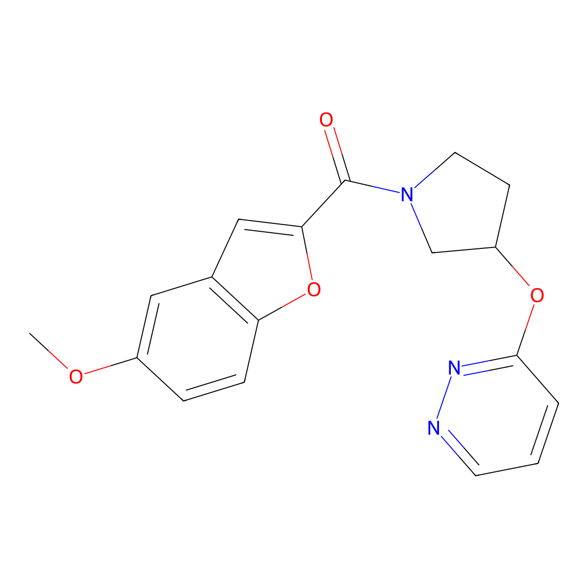 (5-Methoxybenzofuran-2-yl)(3-(pyridazin-3-yloxy)pyrrolidin-1-yl)methanone molecular structure, CAS 2034434-64-3