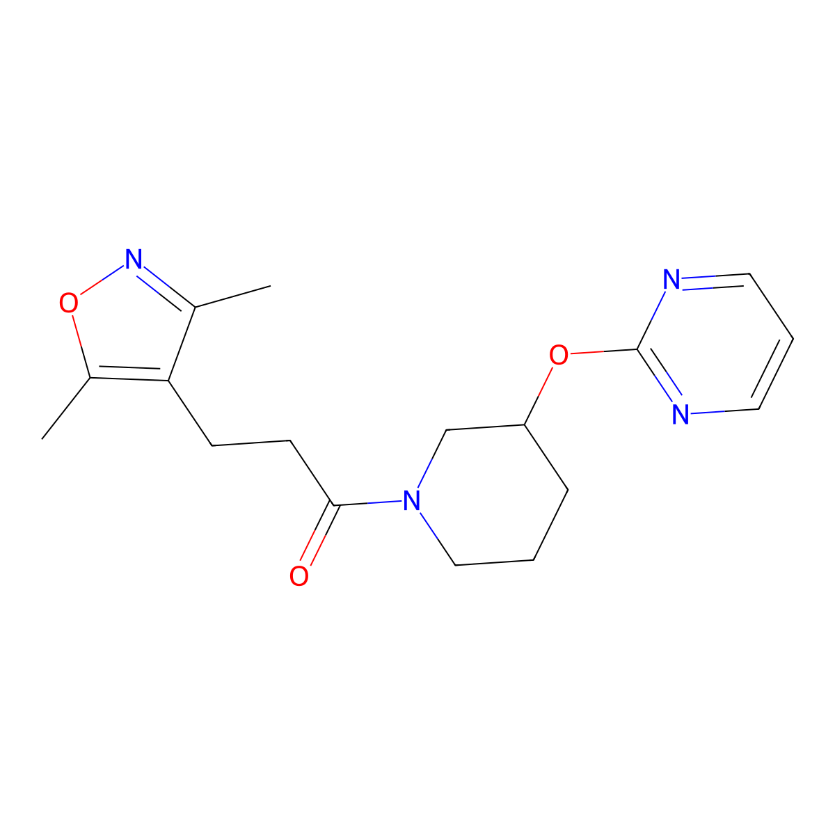 3-(3,5-Dimethylisoxazol-4-yl)-1-(3-(pyrimidin-2-yloxy)piperidin-1-yl)propan-1-one molecular structure, CAS 2034434-65-4
