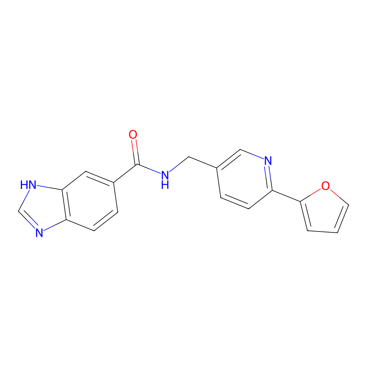 N-((6-(furan-2-yl)pyridin-3-yl)methyl)-1H-benzo[d]imidazole-5-carboxamide molecular structure, CAS 2034434-67-6