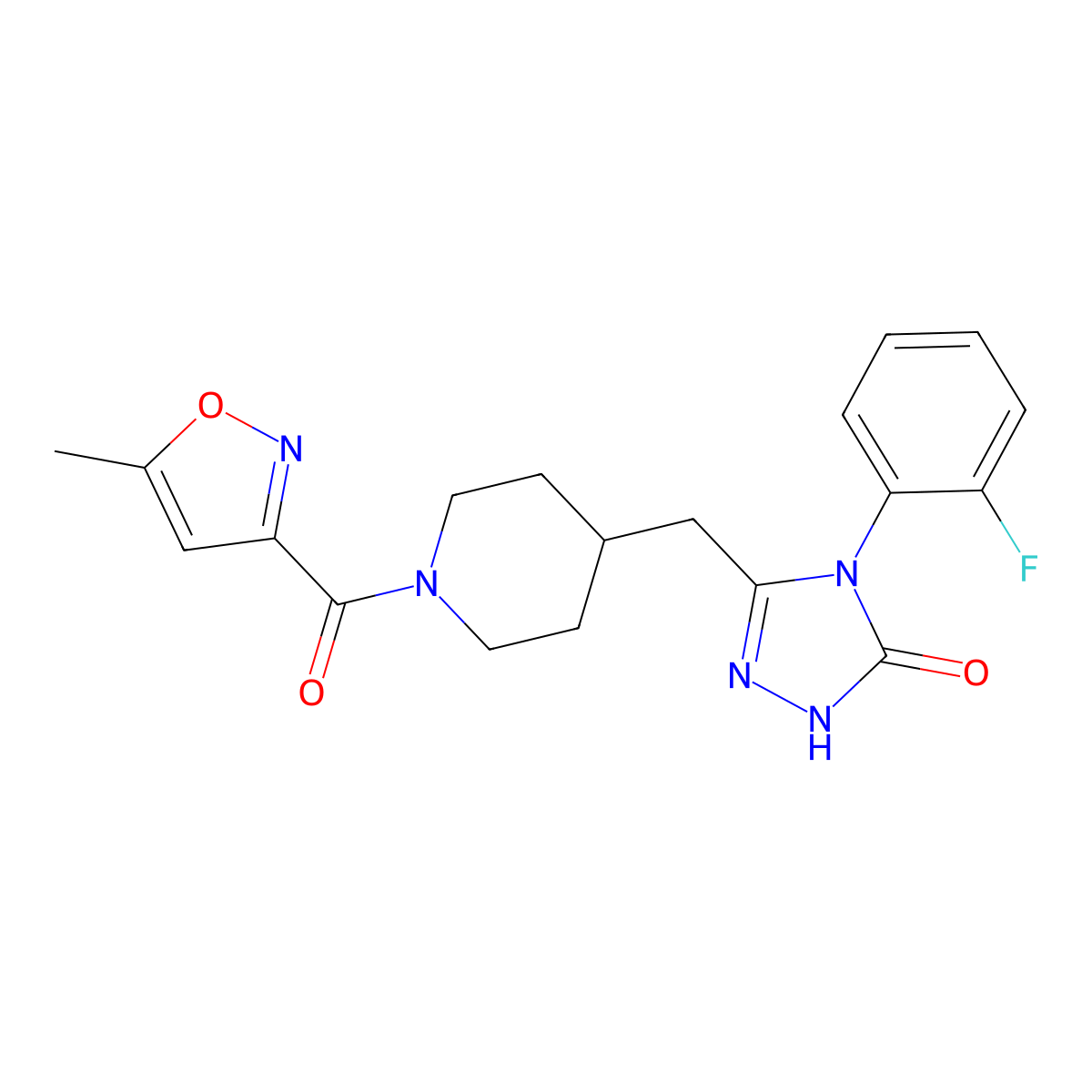 4-(2-fluorophenyl)-3-((1-(5-methylisoxazole-3-carbonyl)piperidin-4-yl)methyl)-1H-1,2,4-triazol-5(4H)-one molecular structure, CAS 2034434-68-7