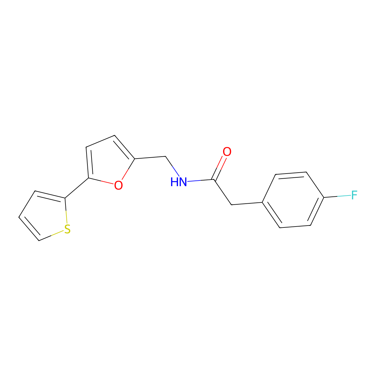 2-(4-fluorophenyl)-N-((5-(thiophen-2-yl)furan-2-yl)methyl)acetamide molecular structure, CAS 2034434-69-8