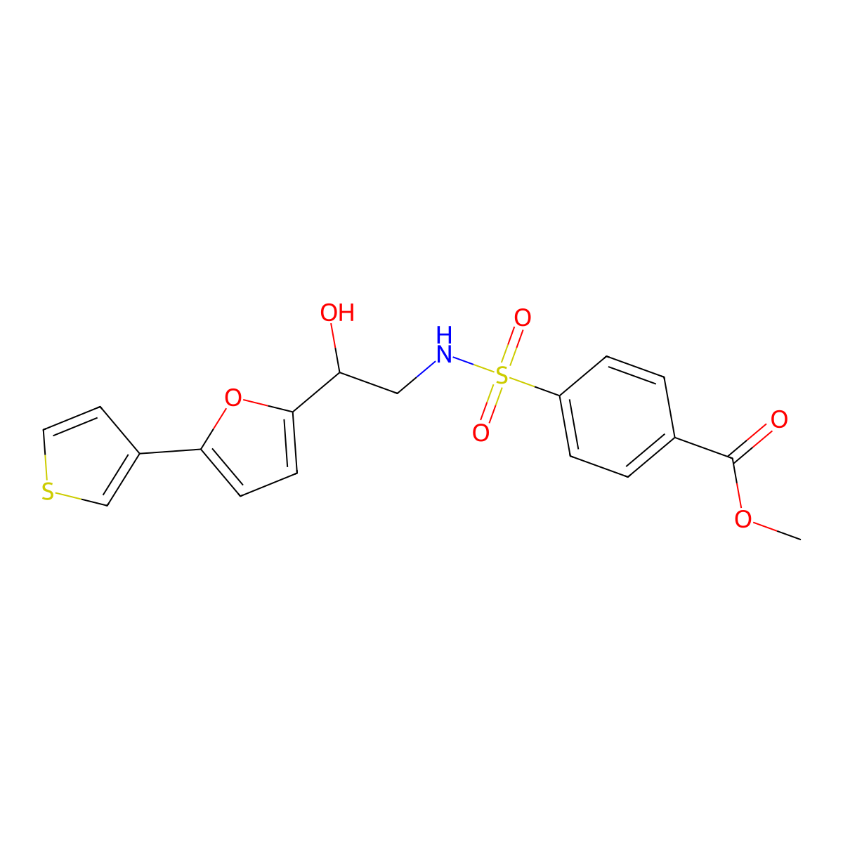 methyl 4-(N-(2-hydroxy-2-(5-(thiophen-3-yl)furan-2-yl)ethyl)sulfamoyl)benzoate molecular structure, CAS 2034434-82-5