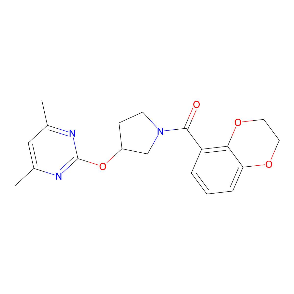 (2,3-Dihydrobenzo[b][1,4]dioxin-5-yl)(3-((4,6-dimethylpyrimidin-2-yl)oxy)pyrrolidin-1-yl)methanone molecular structure, CAS 2034434-83-6