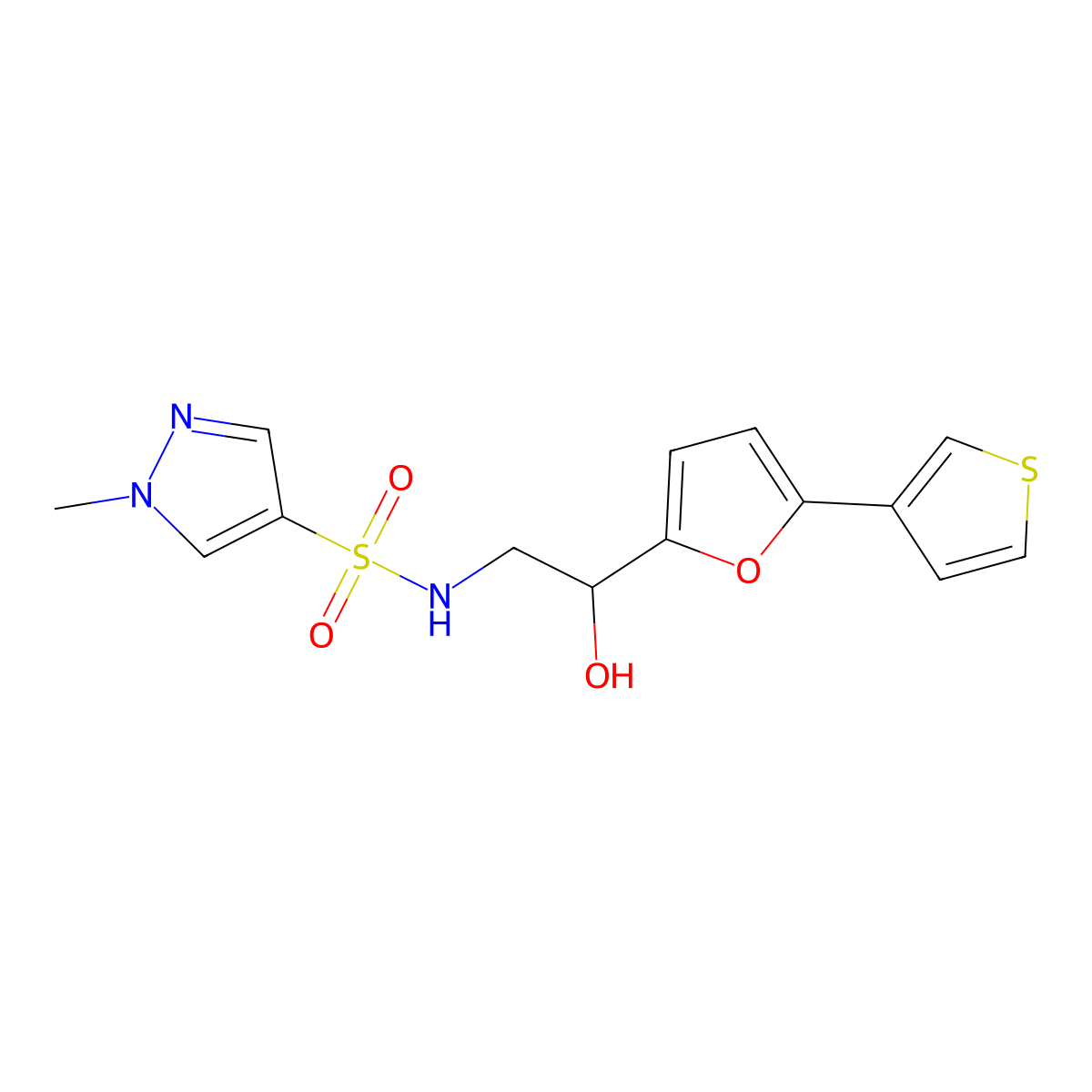 N-(2-hydroxy-2-(5-(thiophen-3-yl)furan-2-yl)ethyl)-1-methyl-1H-pyrazole-4-sulfonamide molecular structure, CAS 2034434-86-9