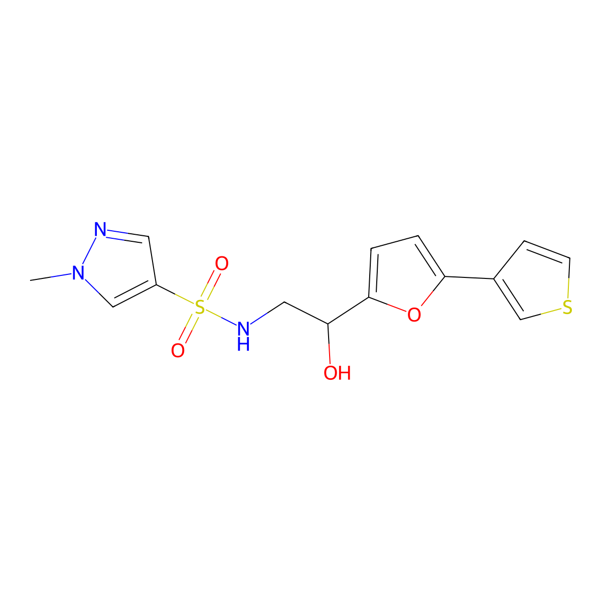 N-(2-hydroxy-2-(5-(thiophen-3-yl)furan-2-yl)ethyl)-1-methyl-1H-pyrazole-4-sulfonamide molecular structure, CAS 2034434-86-9