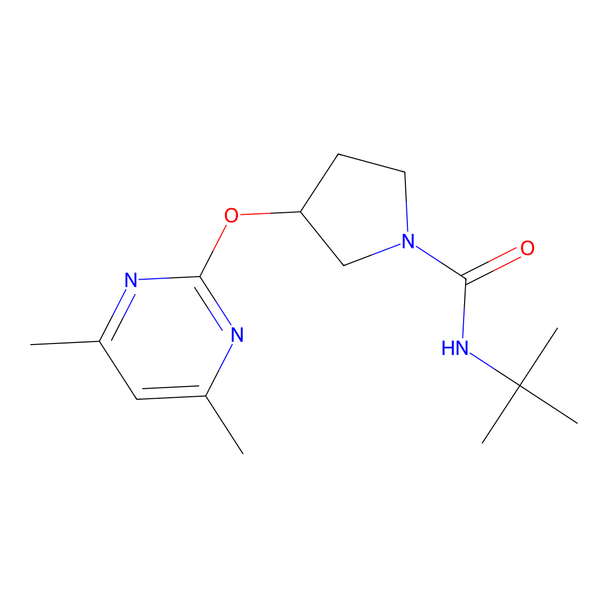 N-(tert-butyl)-3-((4,6-dimethylpyrimidin-2-yl)oxy)pyrrolidine-1-carboxamide molecular structure, CAS 2034434-93-8