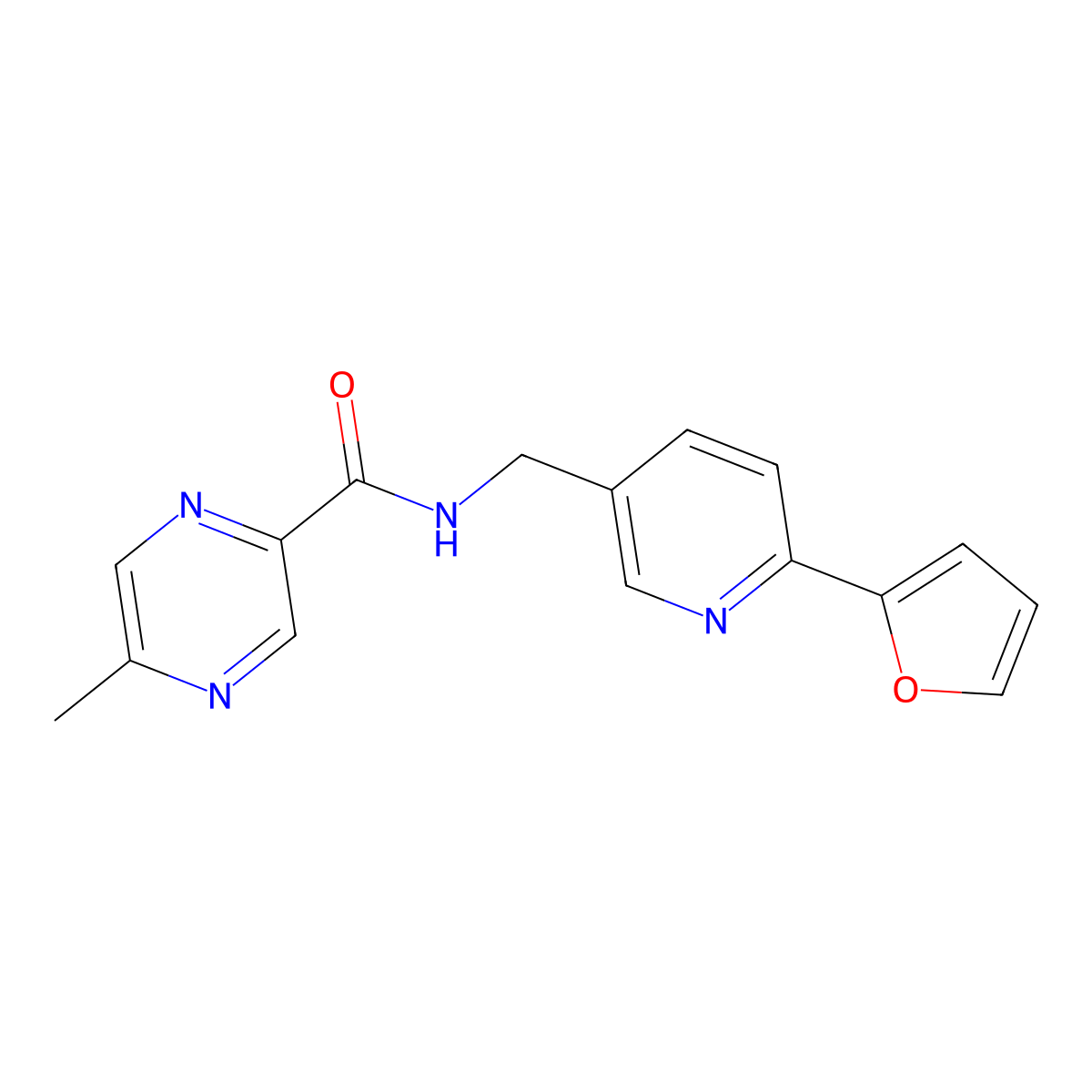 N-((6-(furan-2-yl)pyridin-3-yl)methyl)-5-methylpyrazine-2-carboxamide molecular structure, CAS 2034434-94-9