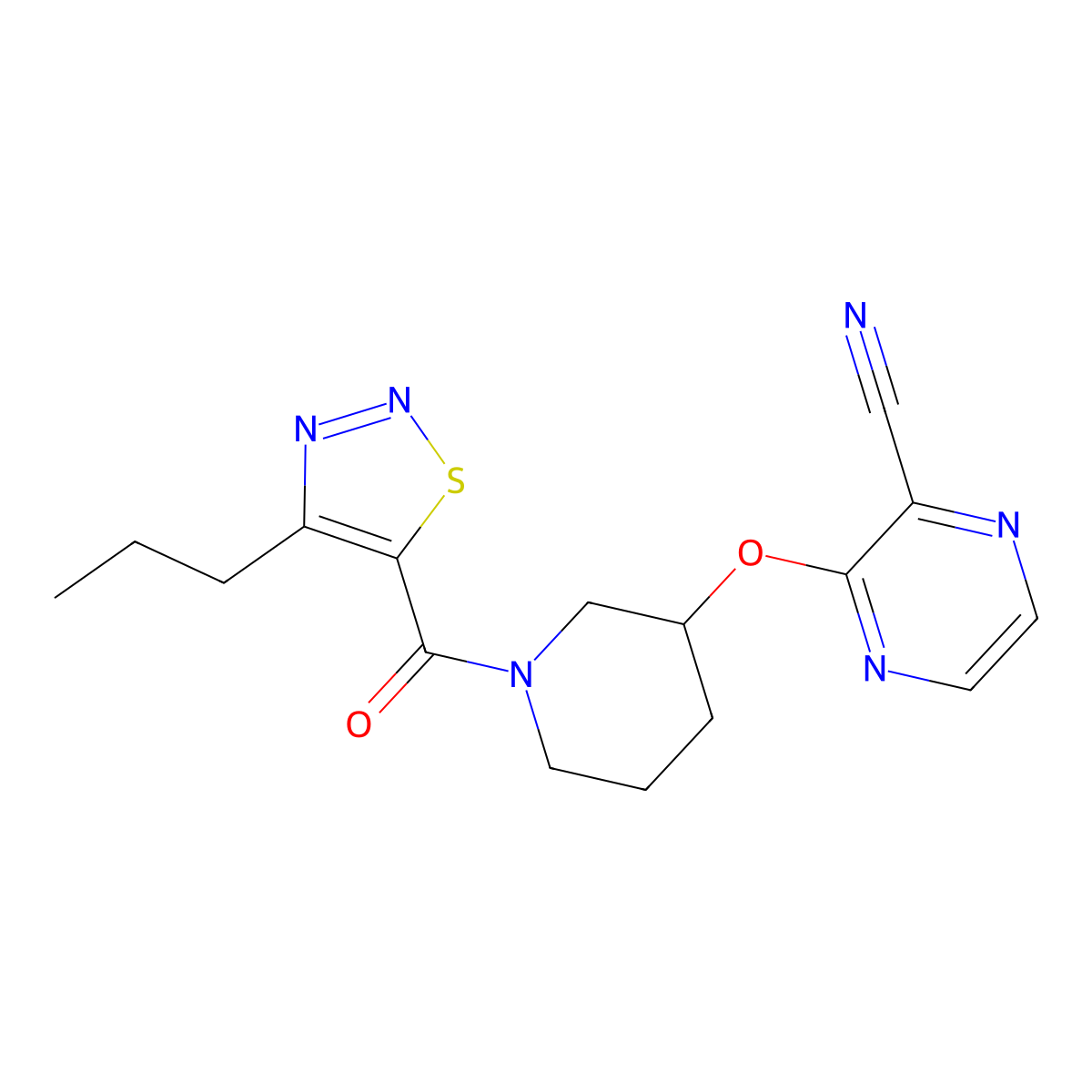 3-((1-(4-Propyl-1,2,3-thiadiazole-5-carbonyl)piperidin-3-yl)oxy)pyrazine-2-carbonitrile molecular structure, CAS 2034434-96-1