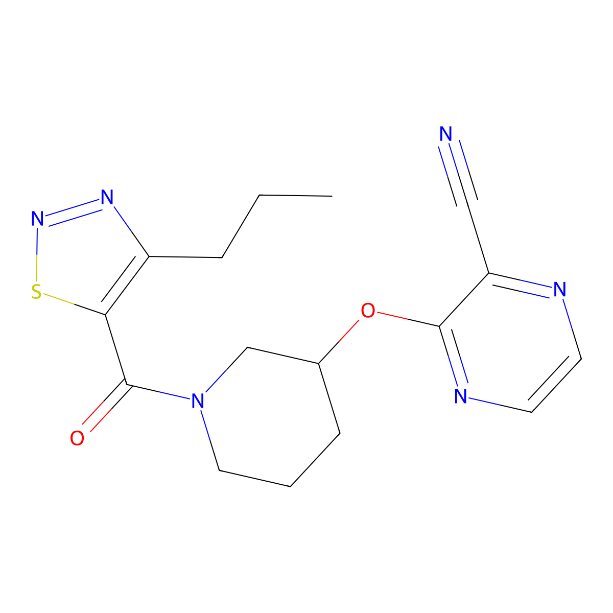 3-((1-(4-Propyl-1,2,3-thiadiazole-5-carbonyl)piperidin-3-yl)oxy)pyrazine-2-carbonitrile molecular structure, CAS 2034434-96-1