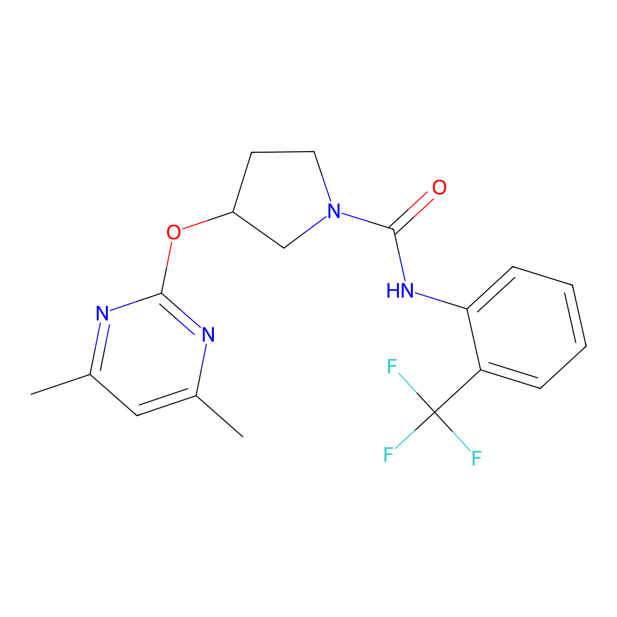 3-((4,6-dimethylpyrimidin-2-yl)oxy)-N-(2-(trifluoromethyl)phenyl)pyrrolidine-1-carboxamide molecular structure, CAS 2034435-01-1