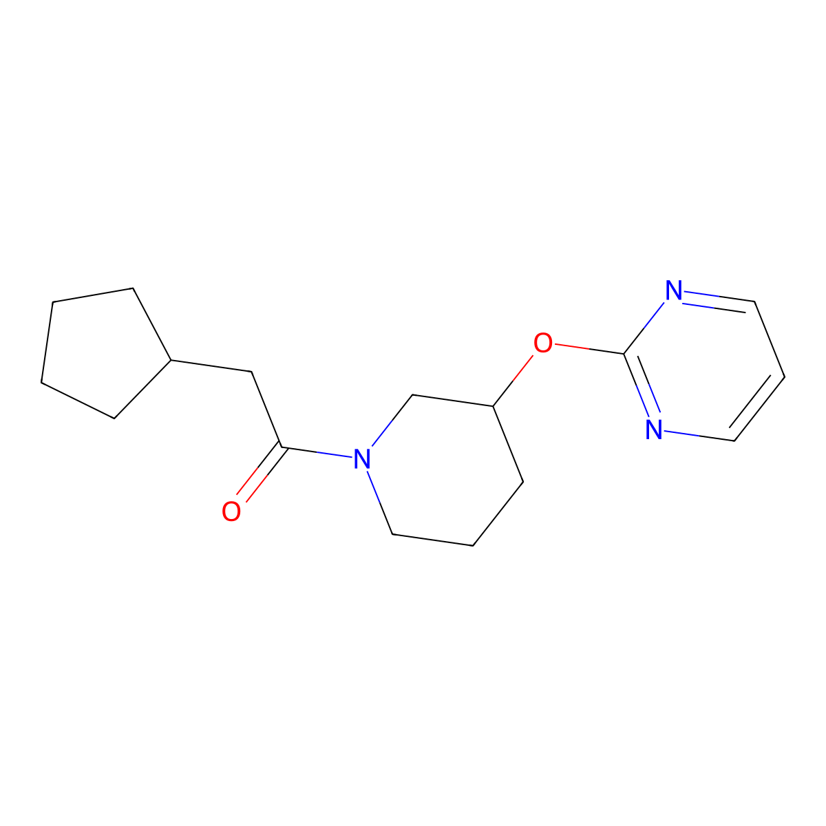 2-Cyclopentyl-1-(3-(pyrimidin-2-yloxy)piperidin-1-yl)ethanone molecular structure, CAS 2034435-03-3