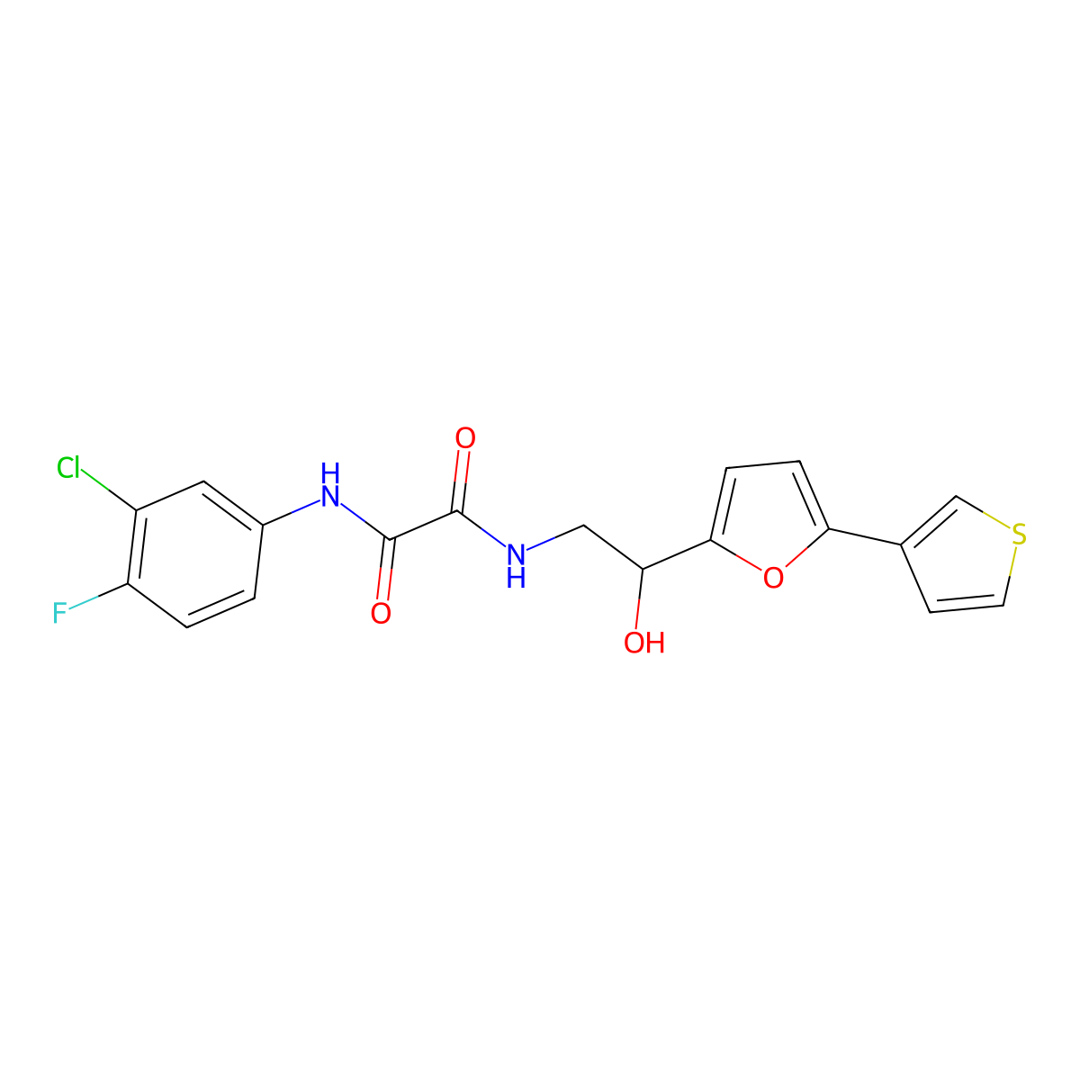 N1-(3-chloro-4-fluorophenyl)-N2-(2-hydroxy-2-(5-(thiophen-3-yl)furan-2-yl)ethyl)oxalamide molecular structure, CAS 2034435-04-4
