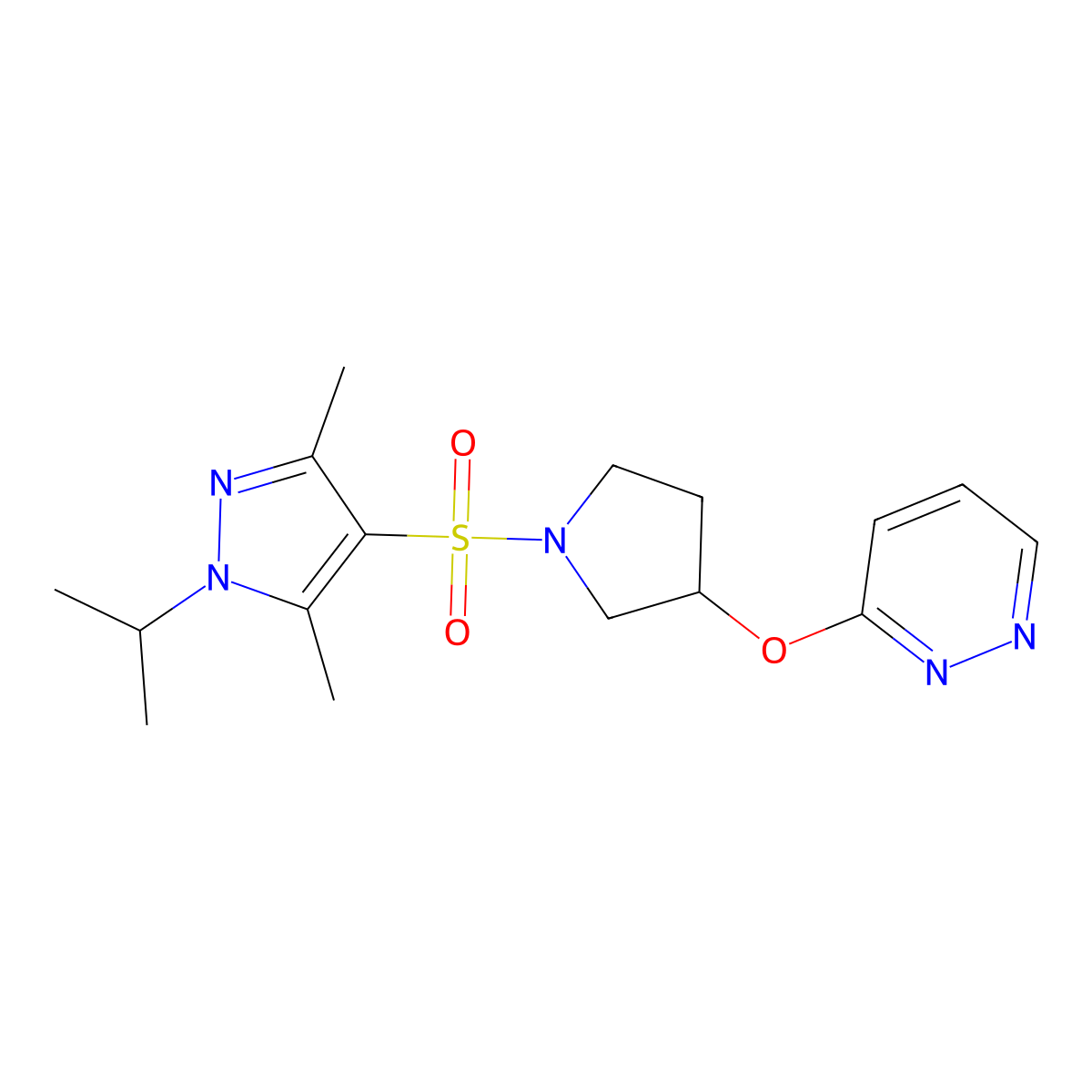 3-((1-((1-isopropyl-3,5-dimethyl-1H-pyrazol-4-yl)sulfonyl)pyrrolidin-3-yl)oxy)pyridazine molecular structure, CAS 2034435-07-7