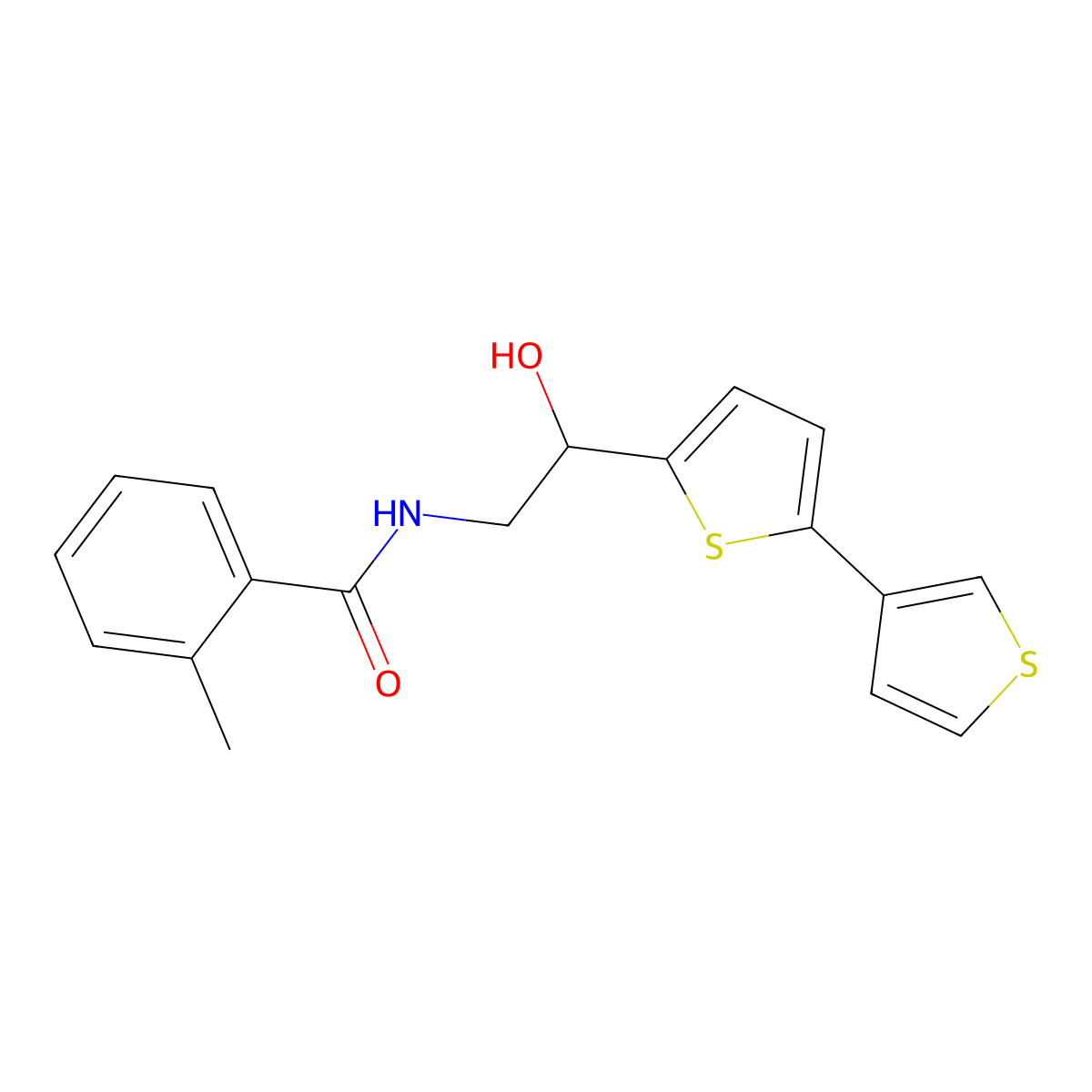N-(2-{[2,3'-bithiophene]-5-yl}-2-hydroxyethyl)-2-methylbenzamide molecular structure, CAS 2034435-09-9