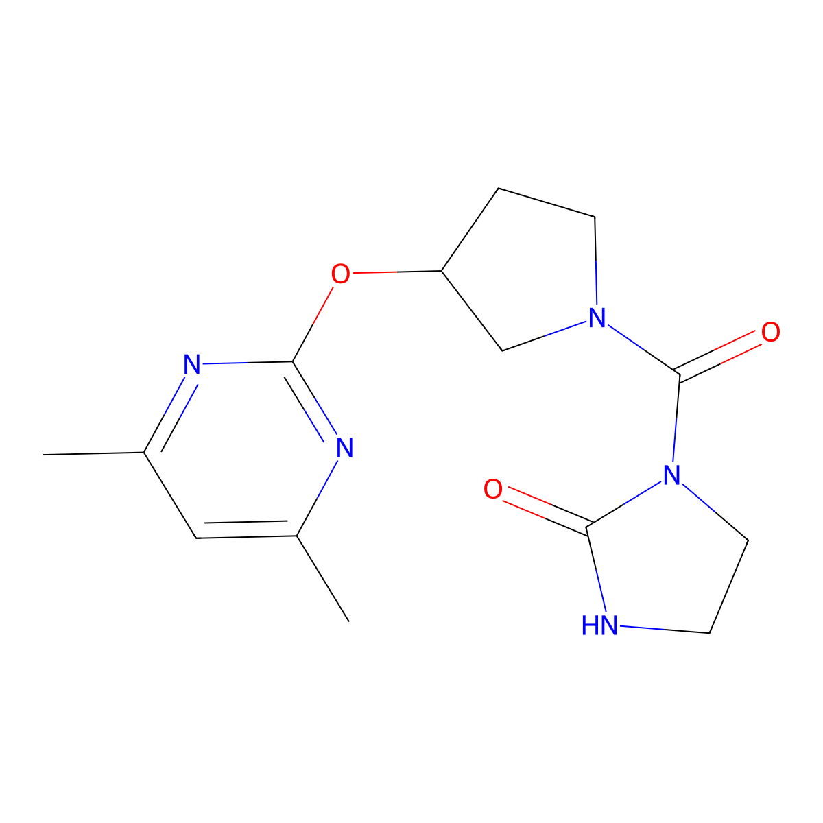 1-{3-[(4,6-Dimethylpyrimidin-2-yl)oxy]pyrrolidine-1-carbonyl}imidazolidin-2-one molecular structure, CAS 2034435-10-2