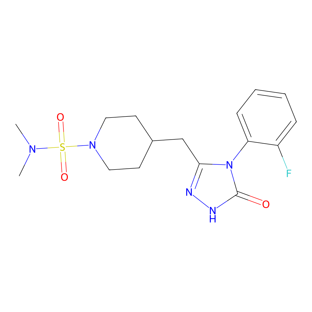 4-((4-(2-fluorophenyl)-5-oxo-4,5-dihydro-1H-1,2,4-triazol-3-yl)methyl)-N,N-dimethylpiperidine-1-sulfonamide molecular structure, CAS 2034435-11-3