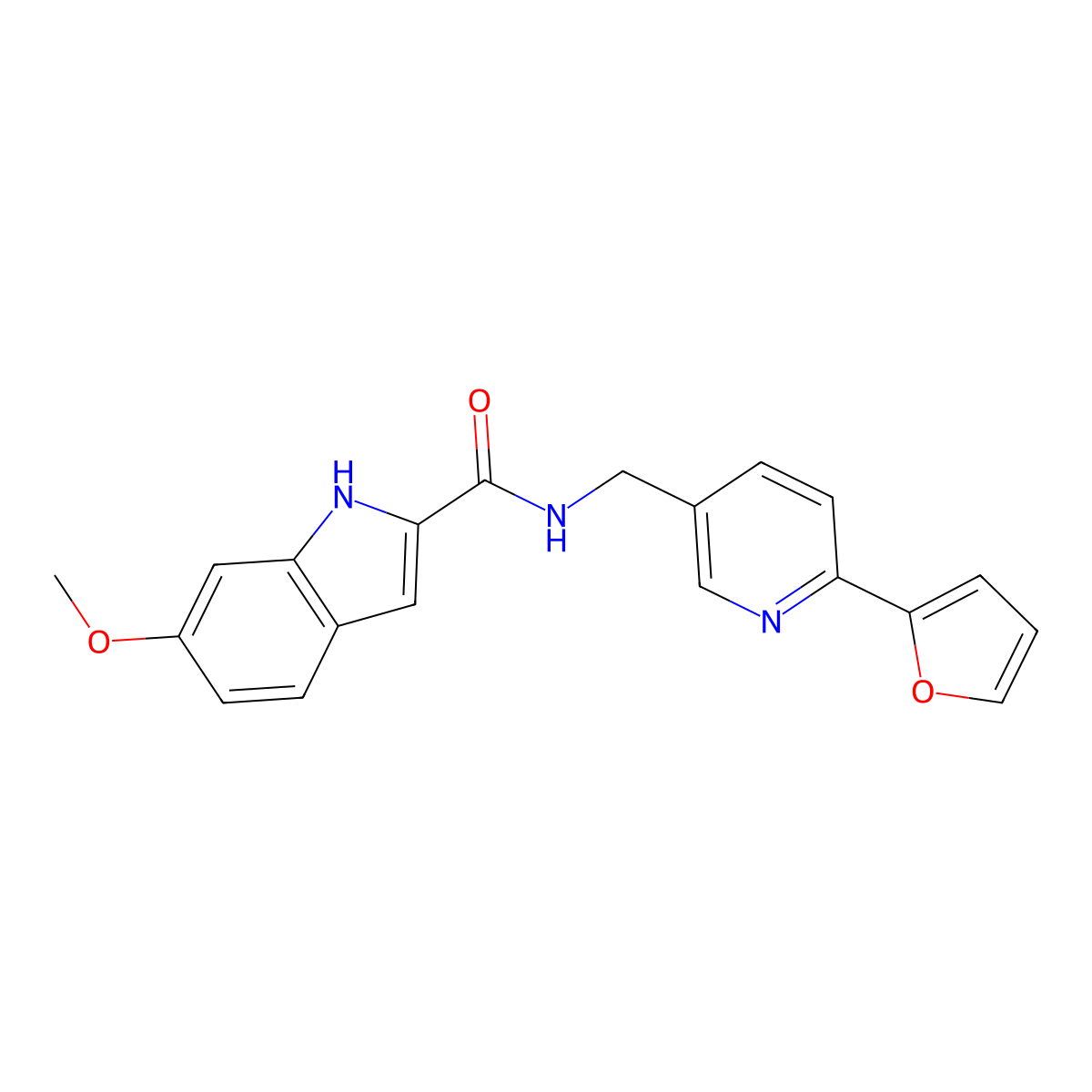 N-{[6-(furan-2-yl)pyridin-3-yl]methyl}-6-methoxy-1H-indole-2-carboxamide molecular structure, CAS 2034435-15-7