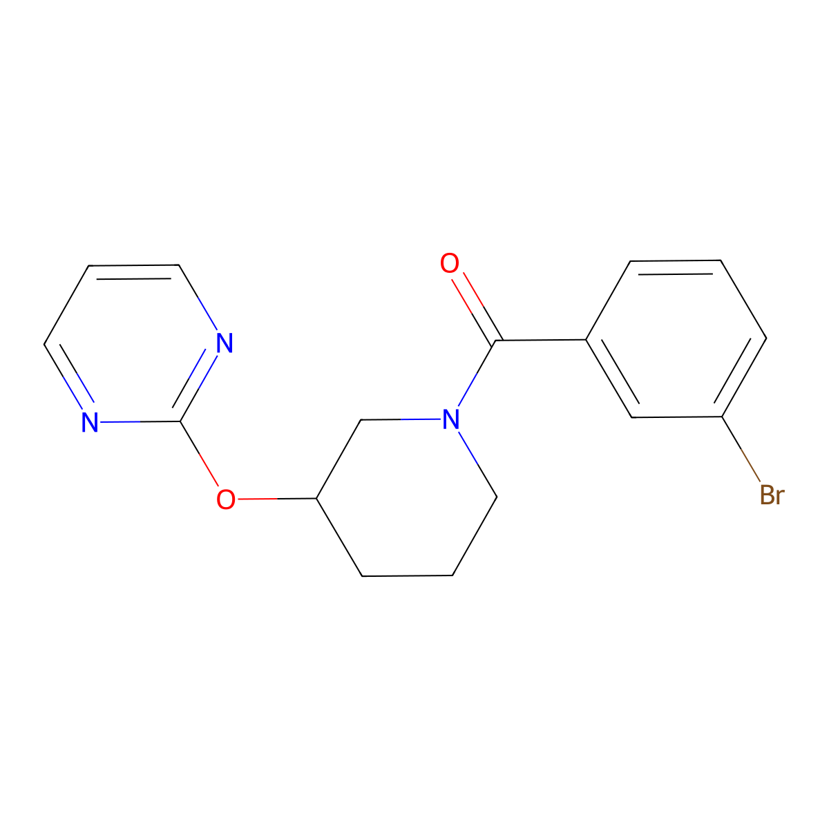 (3-Bromophenyl)(3-(pyrimidin-2-yloxy)piperidin-1-yl)methanone molecular structure, CAS 2034435-16-8