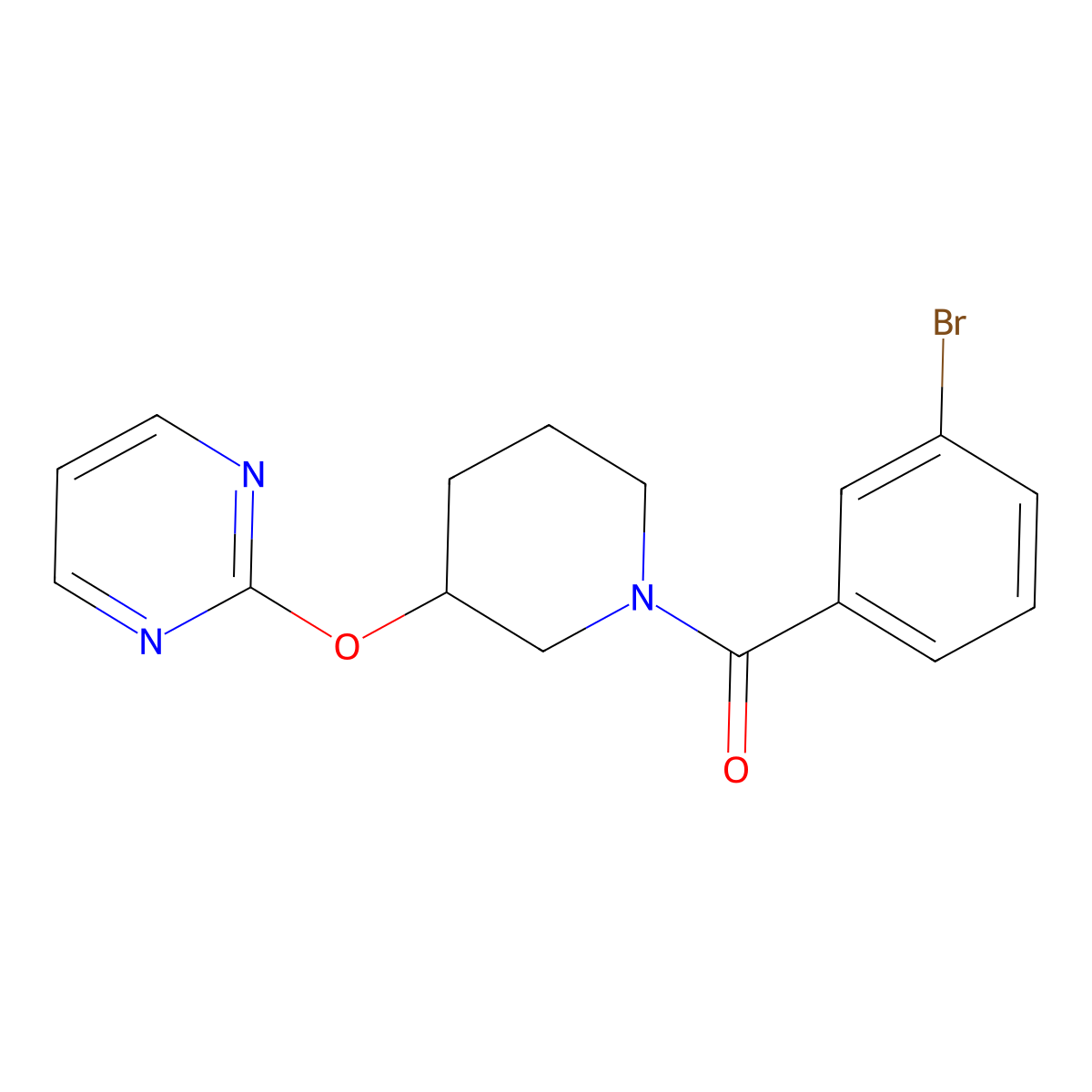 (3-Bromophenyl)(3-(pyrimidin-2-yloxy)piperidin-1-yl)methanone molecular structure, CAS 2034435-16-8