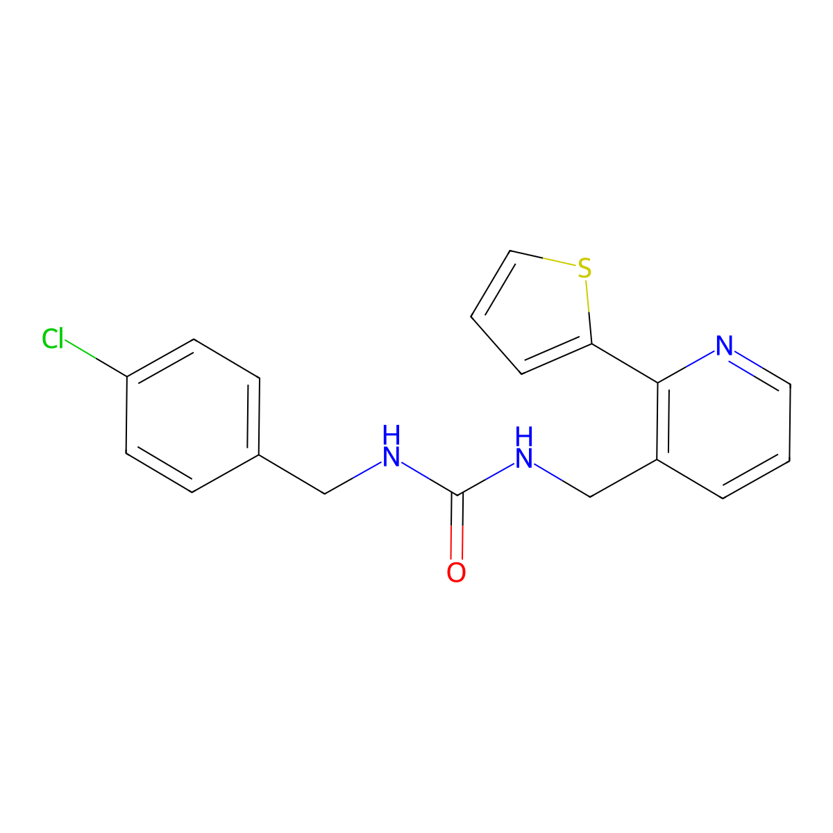 1-(4-Chlorobenzyl)-3-((2-(thiophen-2-yl)pyridin-3-yl)methyl)urea molecular structure, CAS 2034435-19-1