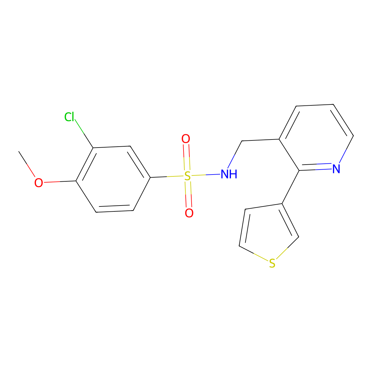 3-chloro-4-methoxy-N-((2-(thiophen-3-yl)pyridin-3-yl)methyl)benzenesulfonamide molecular structure, CAS 2034435-21-5