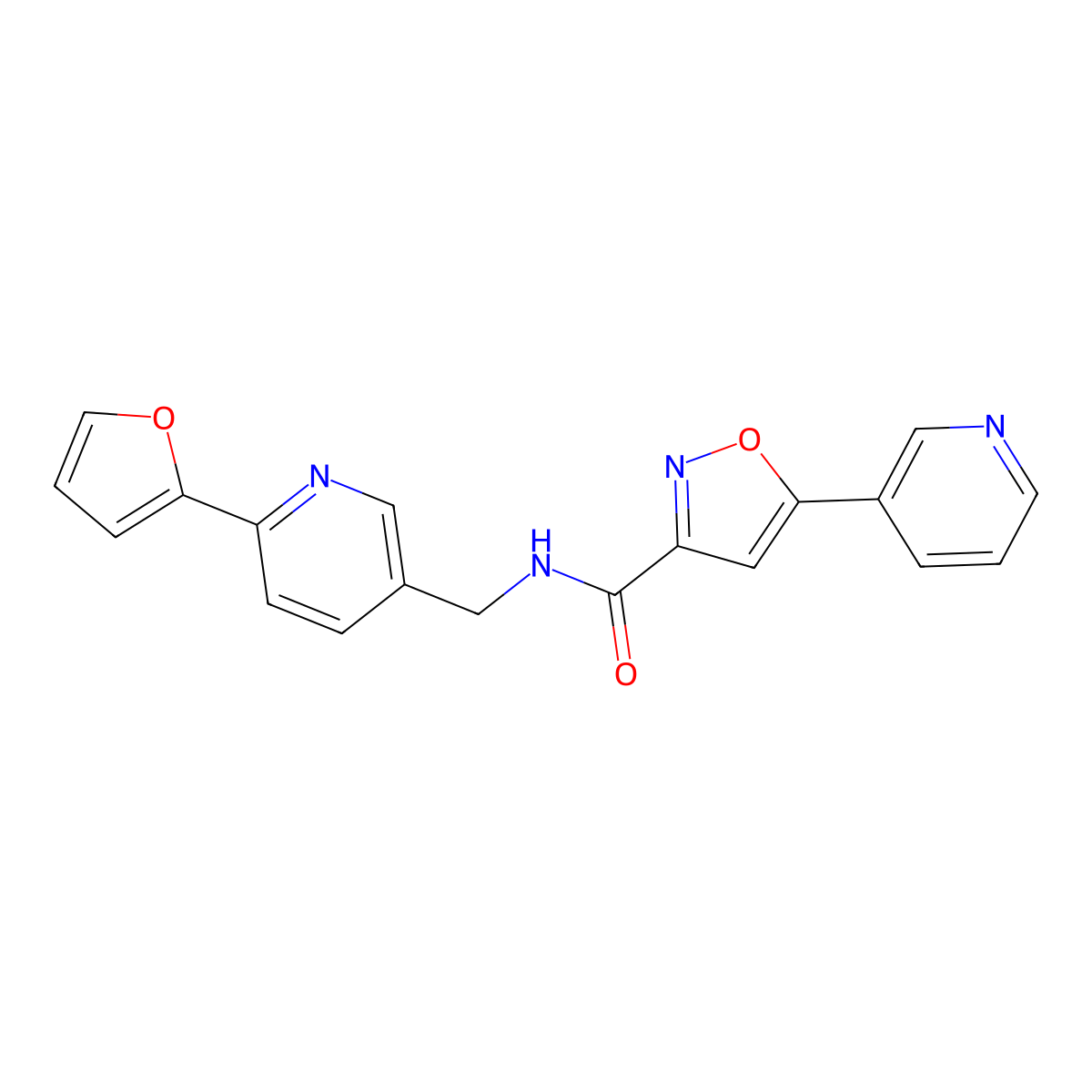 N-((6-(furan-2-yl)pyridin-3-yl)methyl)-5-(pyridin-3-yl)isoxazole-3-carboxamide molecular structure, CAS 2034435-23-7