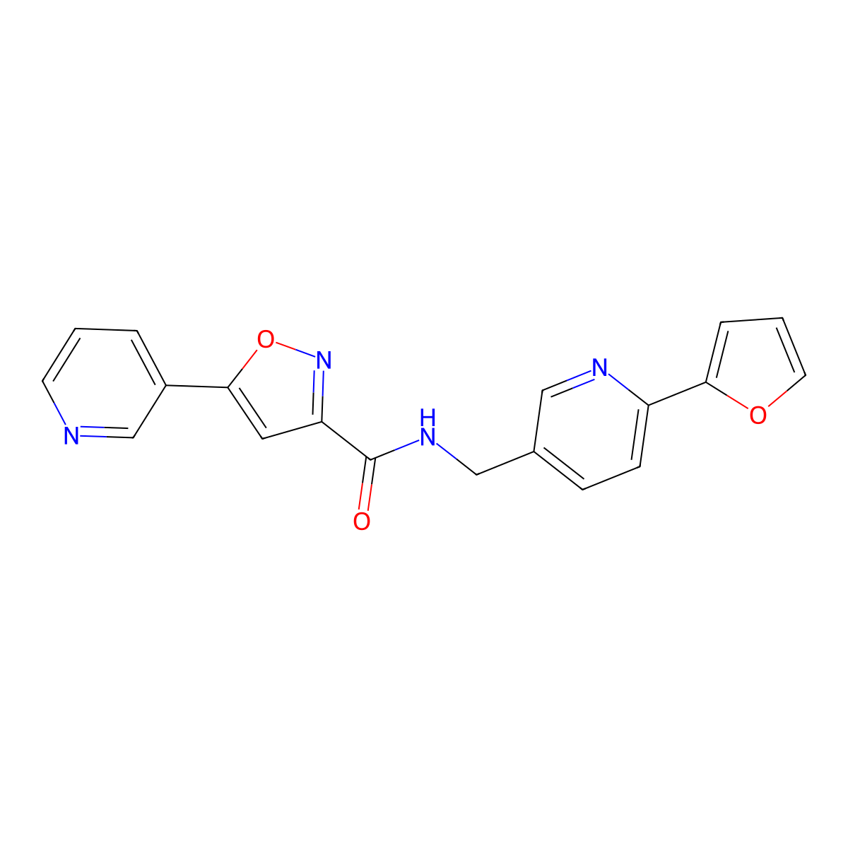 N-((6-(furan-2-yl)pyridin-3-yl)methyl)-5-(pyridin-3-yl)isoxazole-3-carboxamide molecular structure, CAS 2034435-23-7