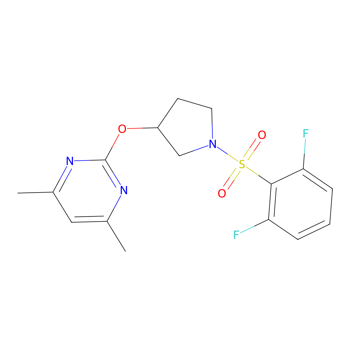 2-((1-((2,6-Difluorophenyl)sulfonyl)pyrrolidin-3-yl)oxy)-4,6-dimethylpyrimidine molecular structure, CAS 2034435-28-2