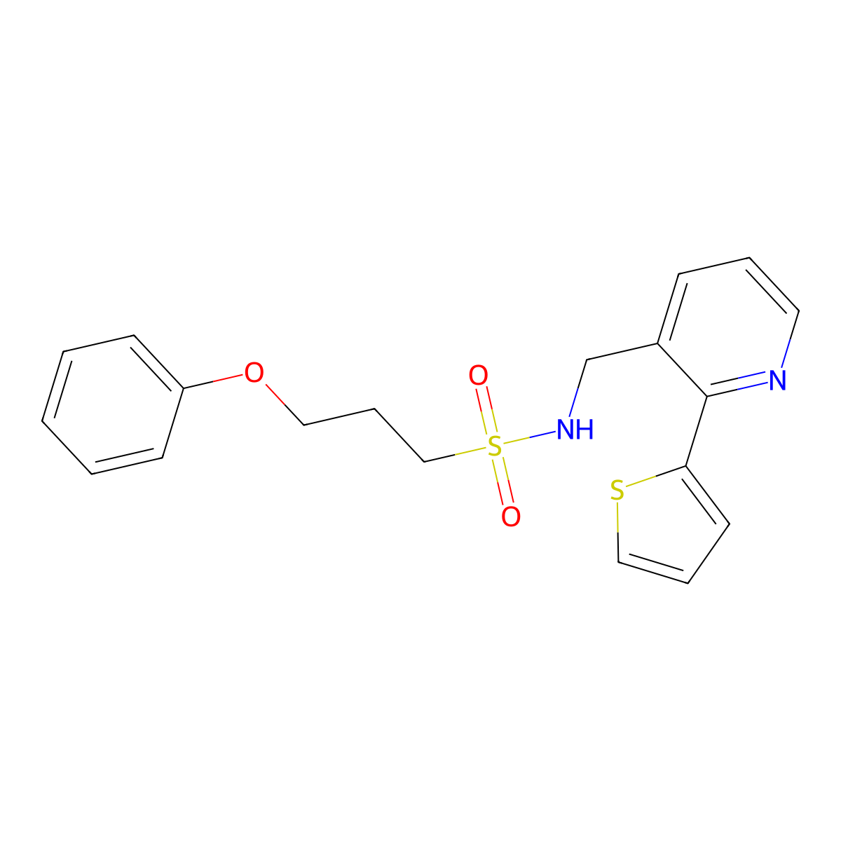 3-phenoxy-N-((2-(thiophen-2-yl)pyridin-3-yl)methyl)propane-1-sulfonamide molecular structure, CAS 2034435-31-7
