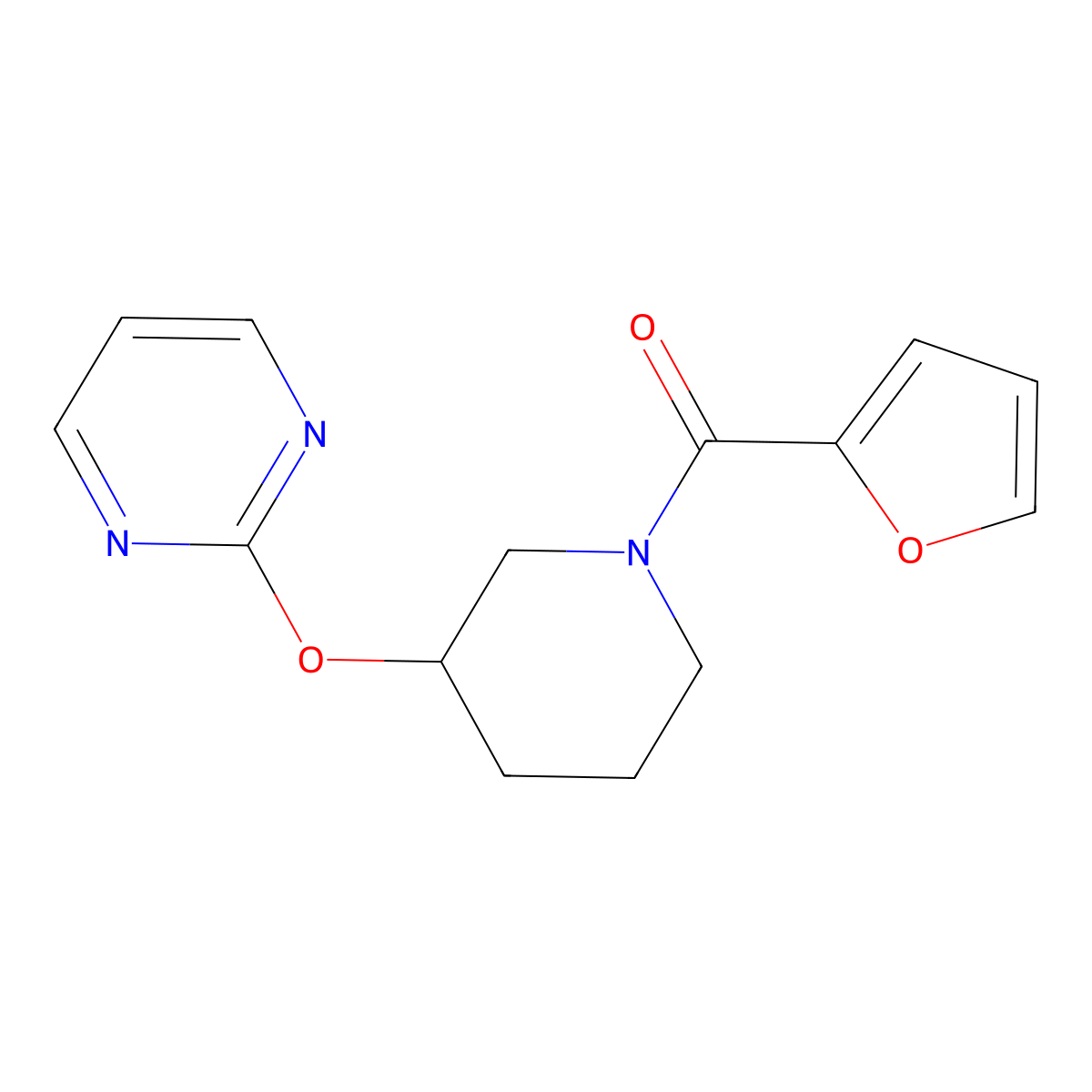 Furan-2-yl(3-(pyrimidin-2-yloxy)piperidin-1-yl)methanone molecular structure, CAS 2034435-37-3