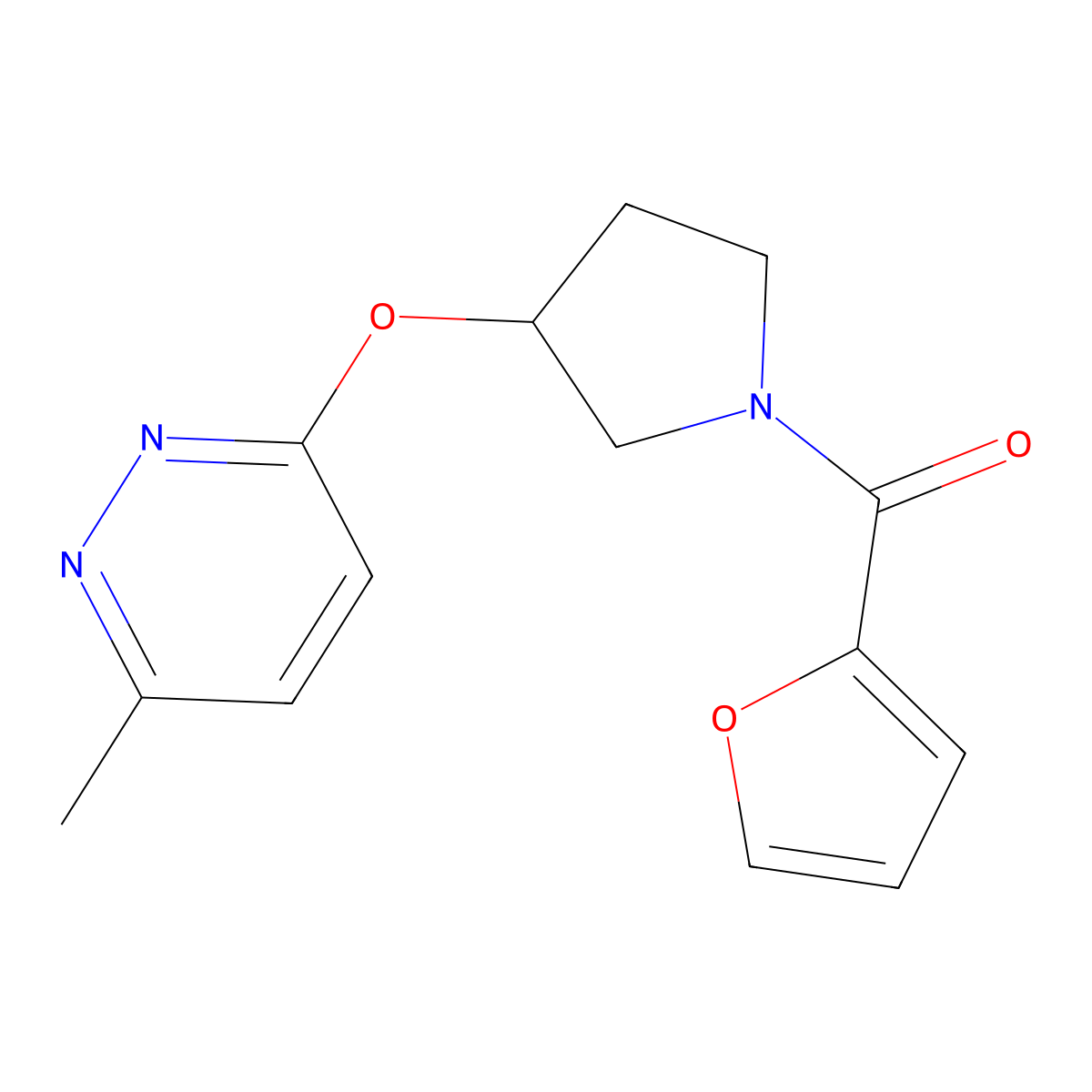 Furan-2-yl(3-((6-methylpyridazin-3-yl)oxy)pyrrolidin-1-yl)methanone molecular structure, CAS 2034435-40-8