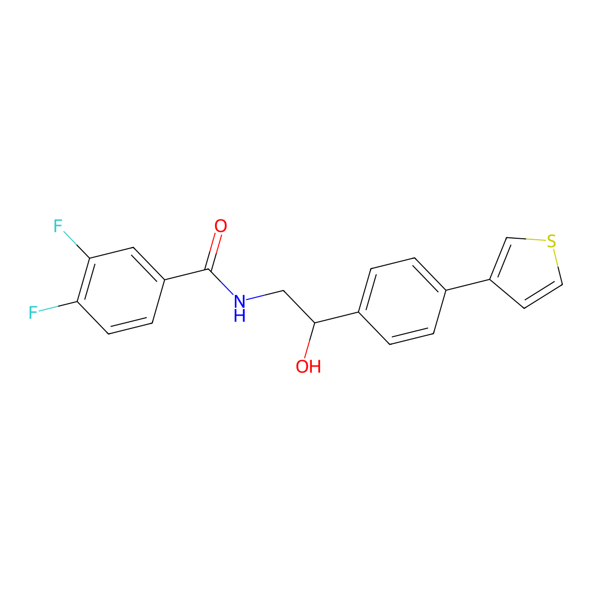 3,4-difluoro-N-(2-hydroxy-2-(4-(thiophen-3-yl)phenyl)ethyl)benzamide molecular structure, CAS 2034435-41-9