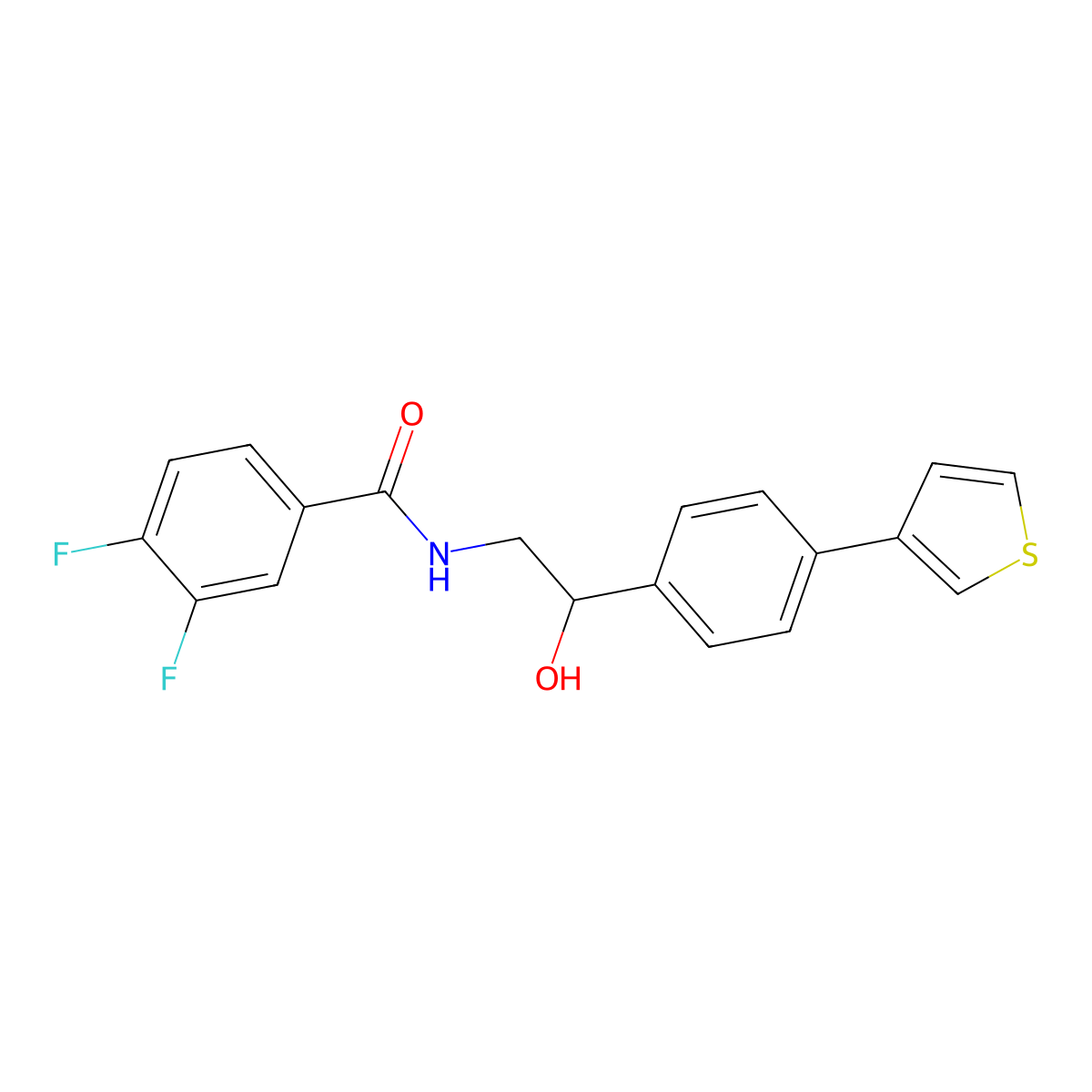 3,4-difluoro-N-(2-hydroxy-2-(4-(thiophen-3-yl)phenyl)ethyl)benzamide molecular structure, CAS 2034435-41-9