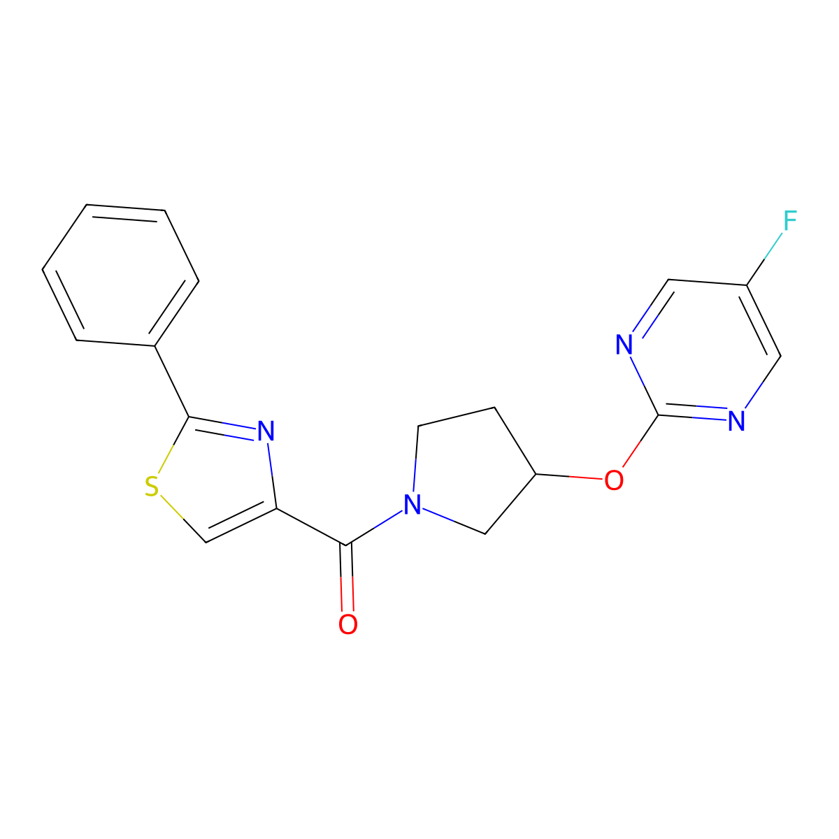 (3-((5-Fluoropyrimidin-2-yl)oxy)pyrrolidin-1-yl)(2-phenylthiazol-4-yl)methanone molecular structure, CAS 2034435-44-2