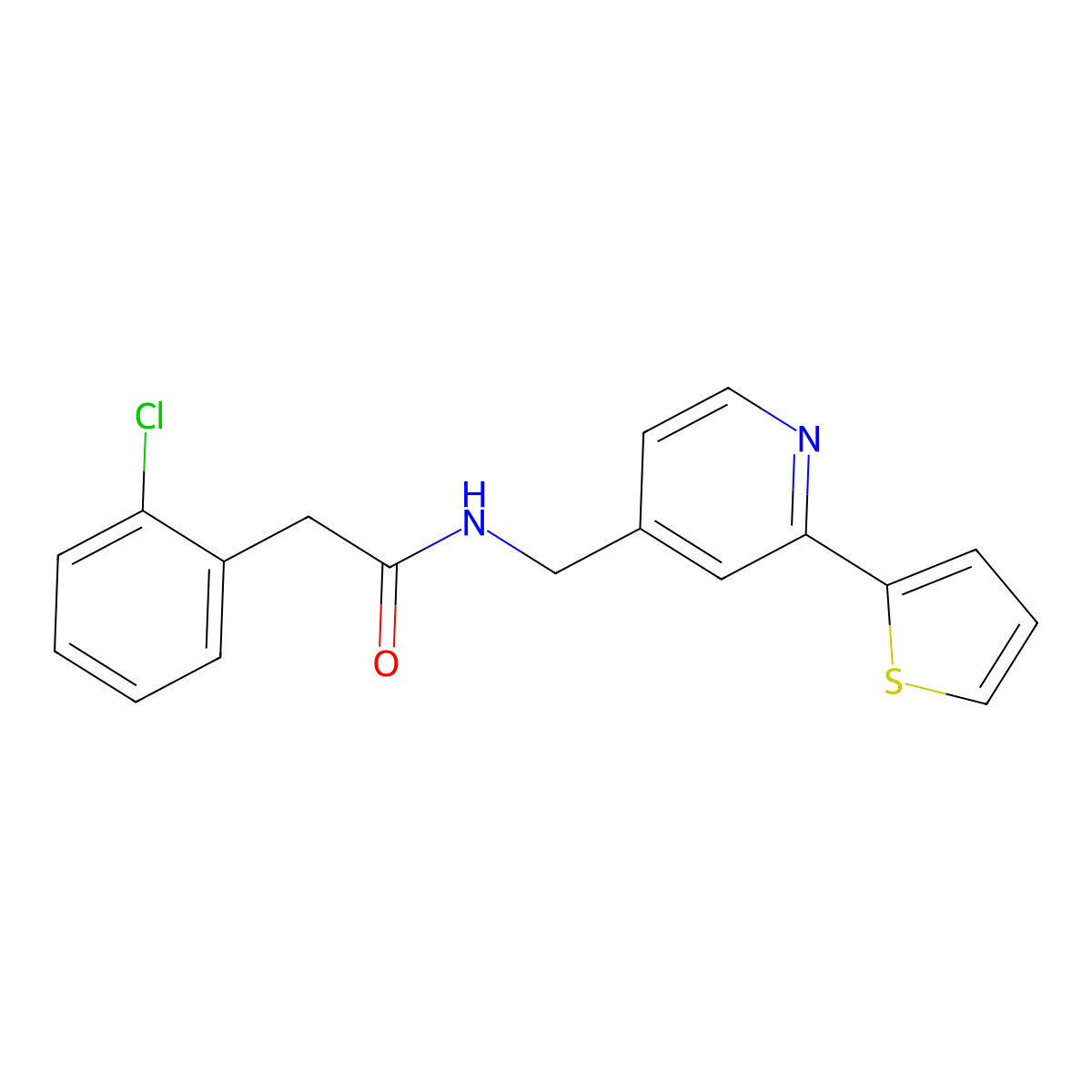 2-(2-chlorophenyl)-N-((2-(thiophen-2-yl)pyridin-4-yl)methyl)acetamide molecular structure, CAS 2034435-50-0