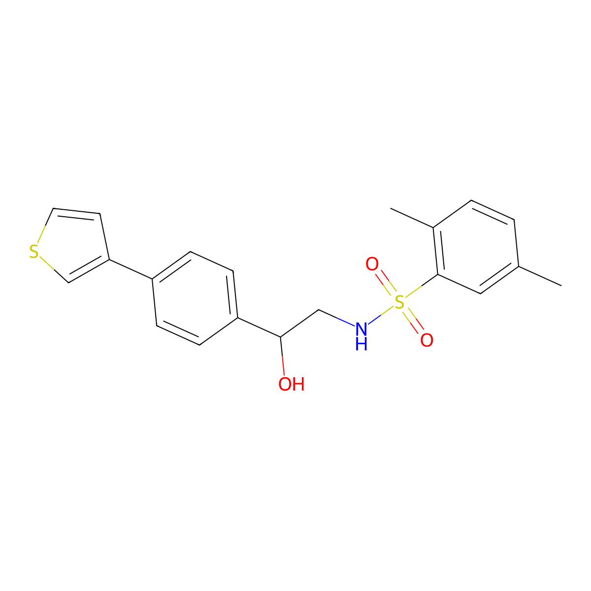 N-(2-hydroxy-2-(4-(thiophen-3-yl)phenyl)ethyl)-2,5-dimethylbenzenesulfonamide molecular structure, CAS 2034435-51-1