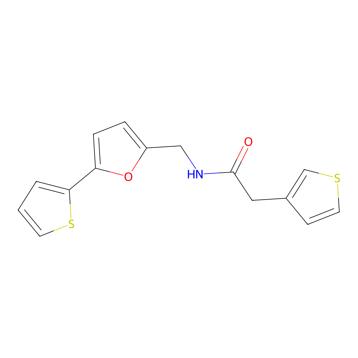N-((5-(thiophen-2-yl)furan-2-yl)methyl)-2-(thiophen-3-yl)acetamide molecular structure, CAS 2034435-52-2