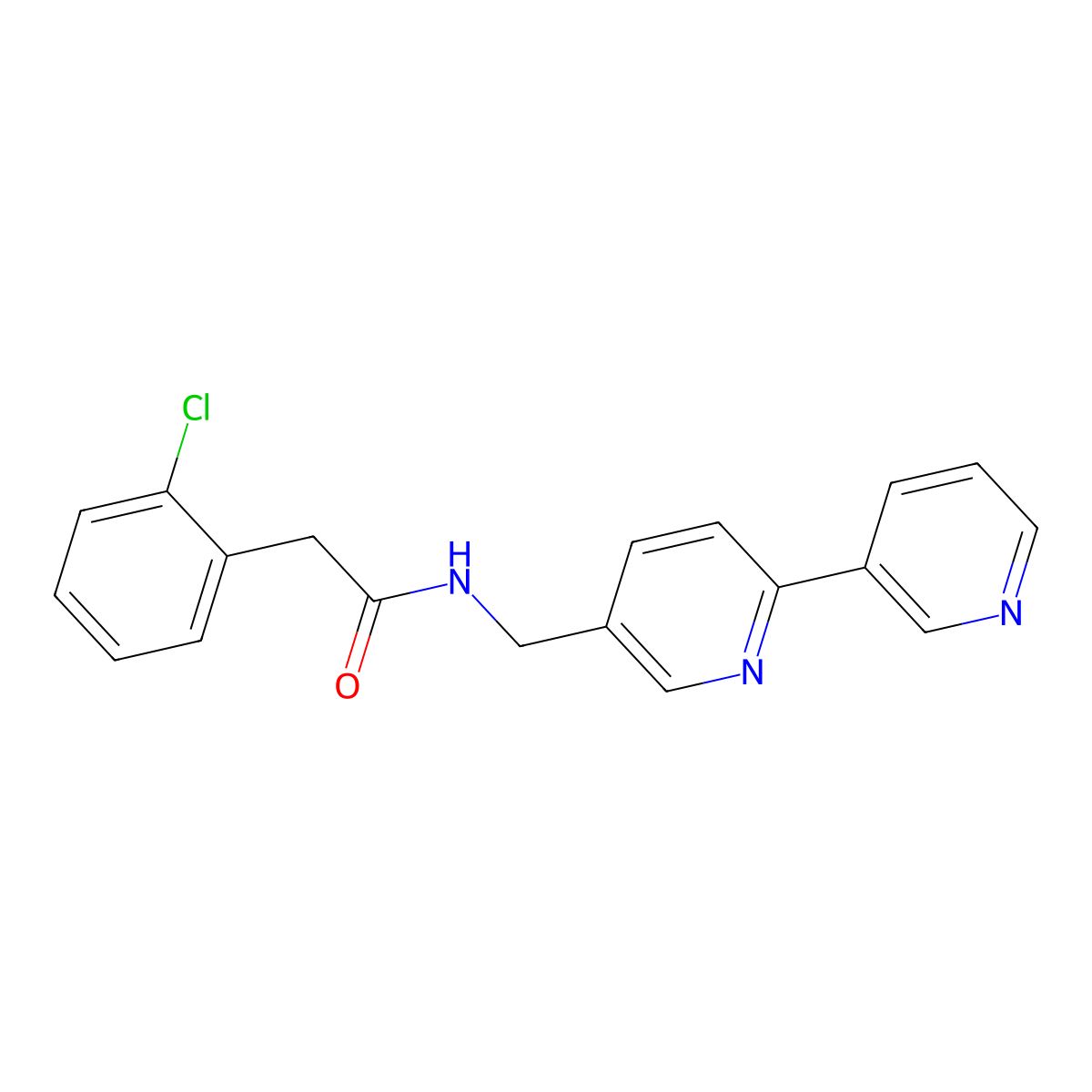 N-({[2,3'-bipyridine]-5-yl}methyl)-2-(2-chlorophenyl)acetamide molecular structure, CAS 2034435-54-4